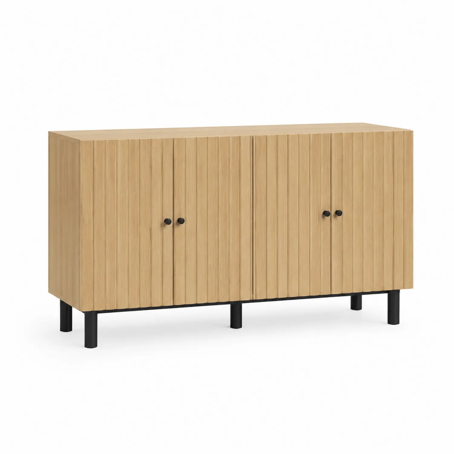 Buffetschrank aus Holz mit Metallbeinen, 4 Türen, Hellbraun