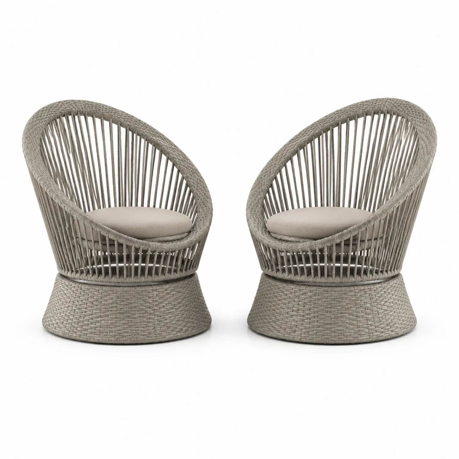 2er Set Outdoor-Clubstuhl aus PE Rattan mit Kissen Grau