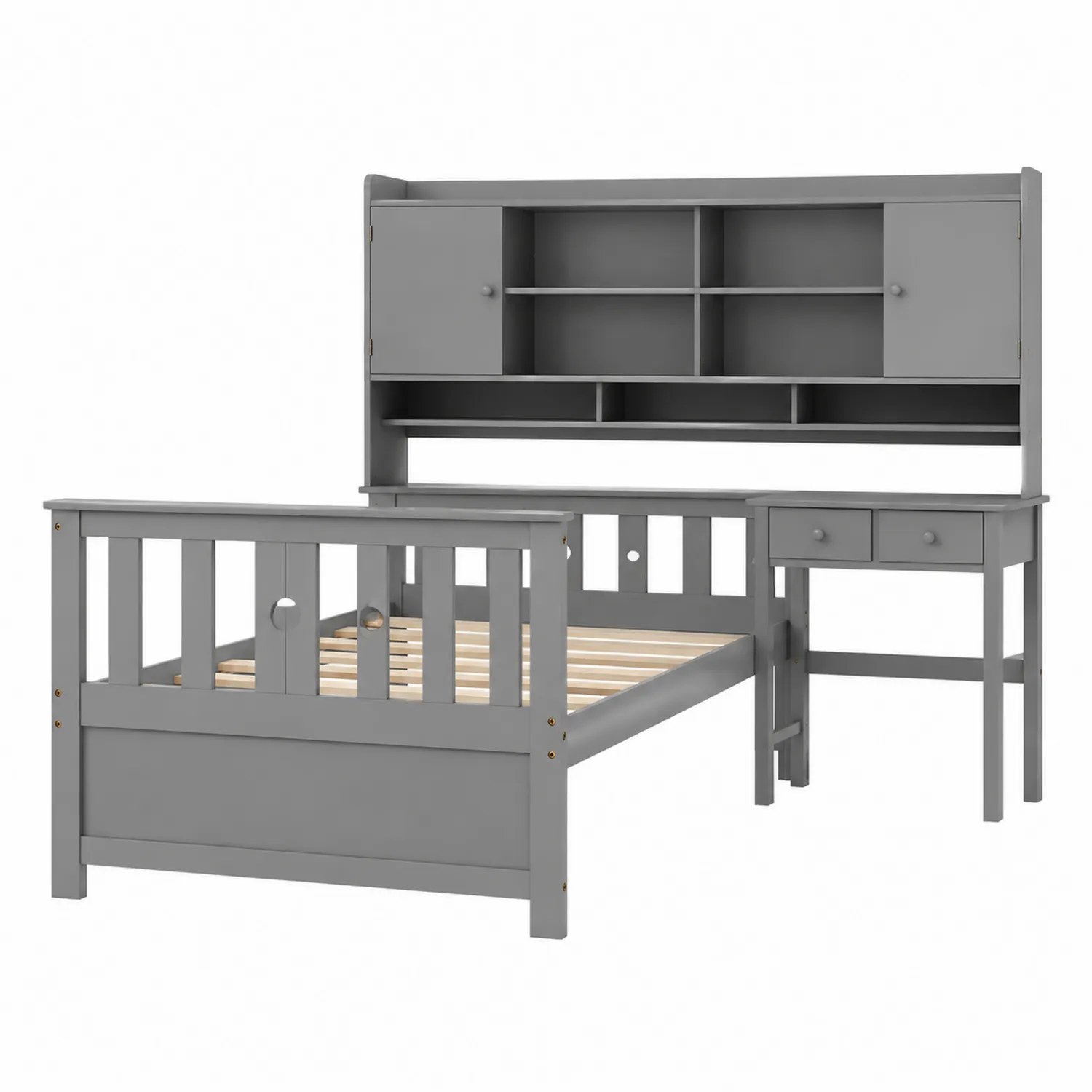 Bett aus MDF mit Stauraum und Schreibtisch 90x200 cm Grau