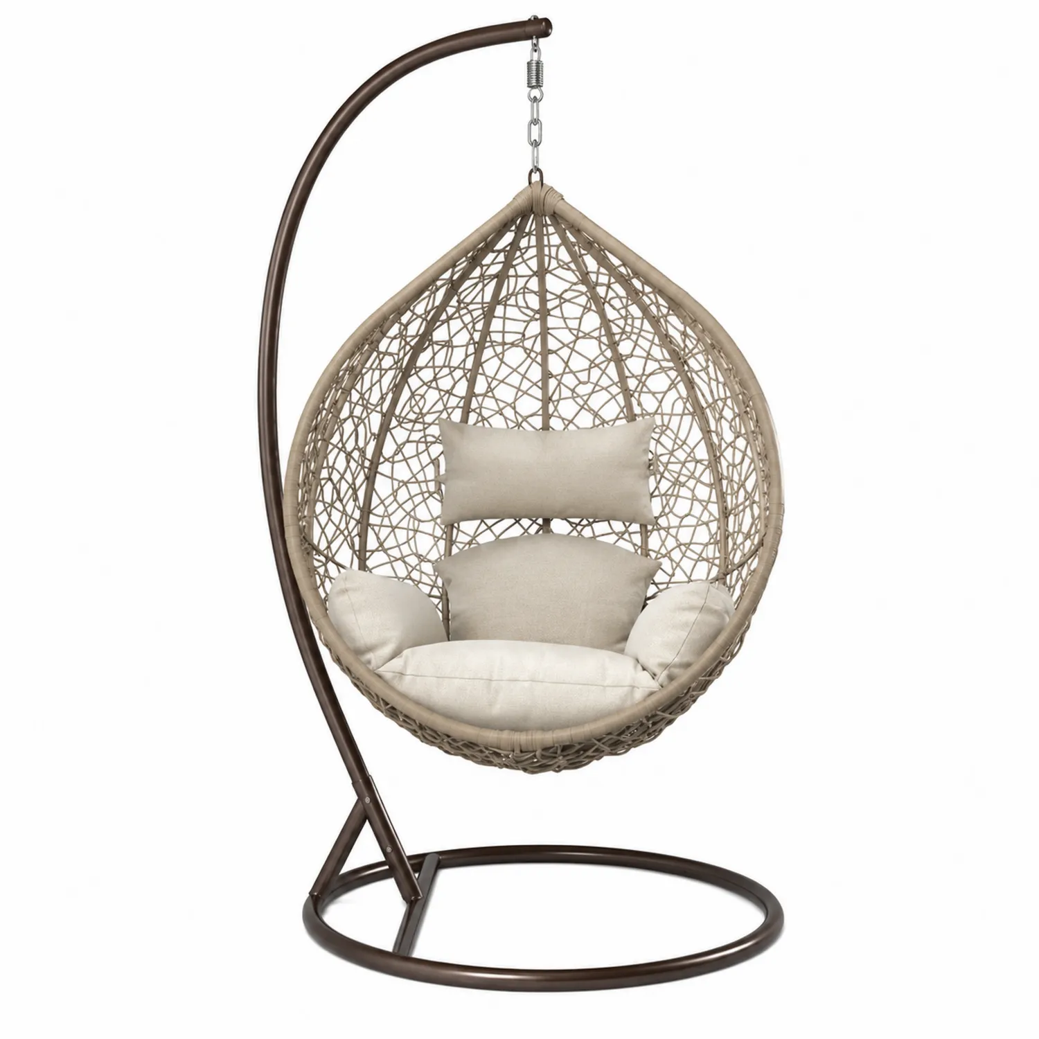 Rattan Hängesessel mit Stahlrahmen und Kissen Beige/Braun