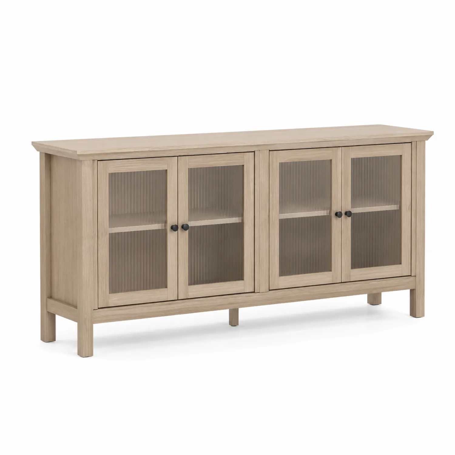 Buffetschrank aus Eichenholz mit geriffeltem Glas 180x40x90cm Beige