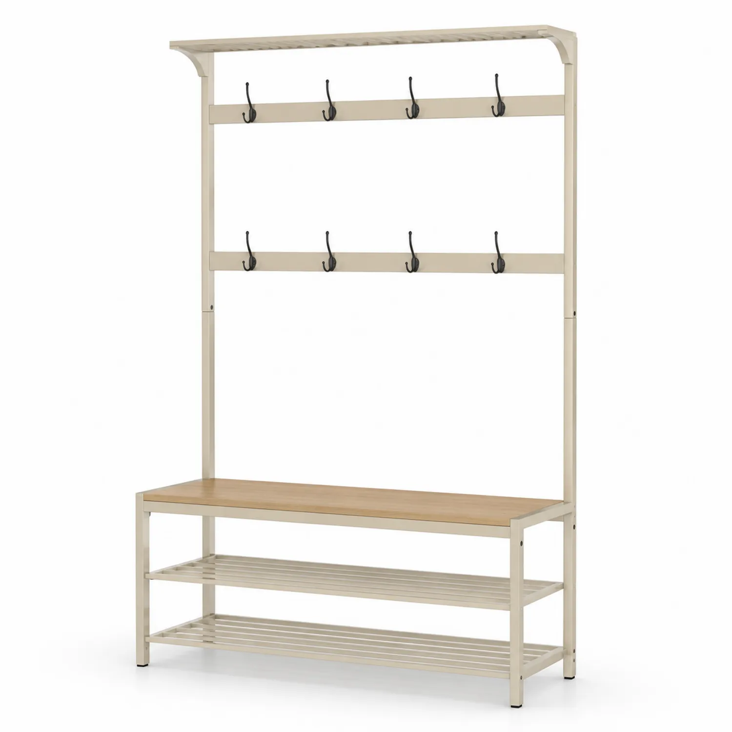 Garderoben-Set mit Sitzbank aus Stahl und MDF Beige