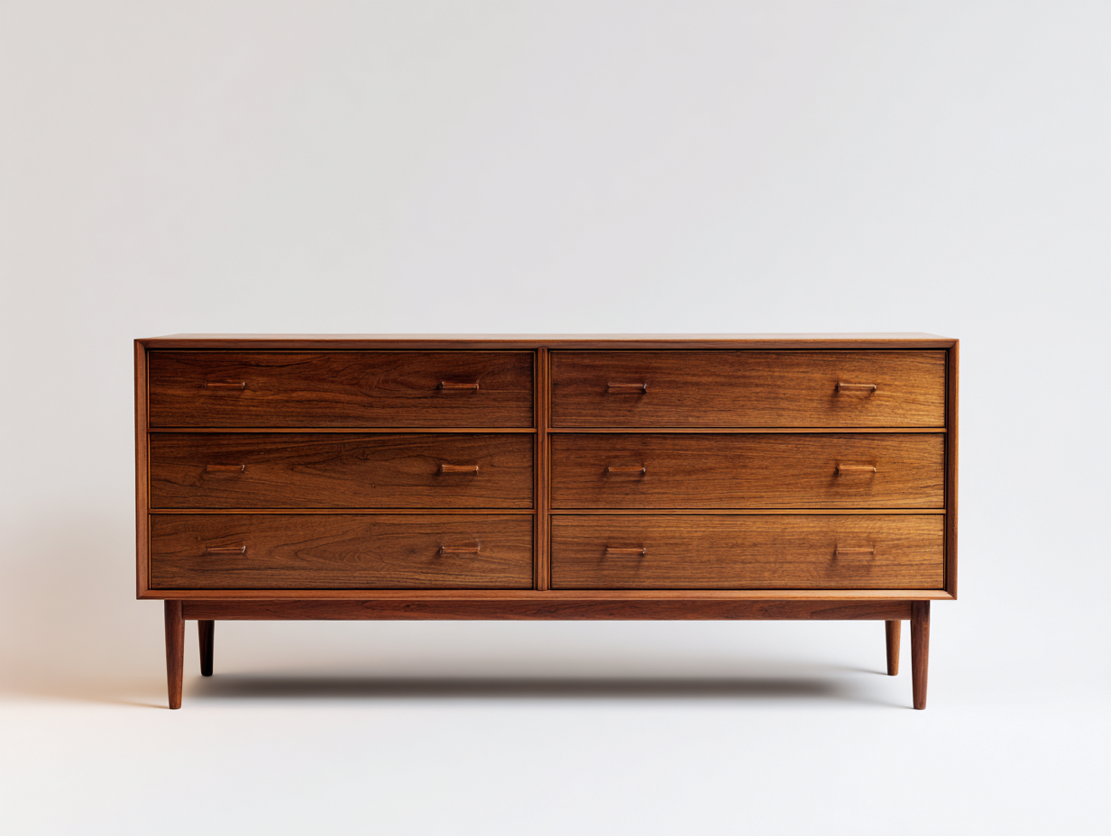 Kommode mit Schubladen-Holz-170 x 46 x 82 cm-Walnussbraun-Mid-Century-Stil-Zilaidecor