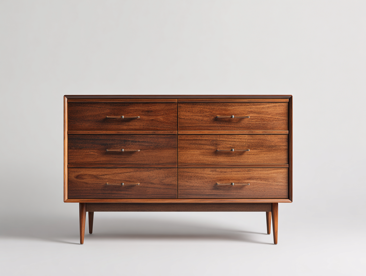 Kommode mit Schubladen-Holz-155 x 44 x 78 cm-Walnussbraun-Mid-Century-Stil-Zilaidecor