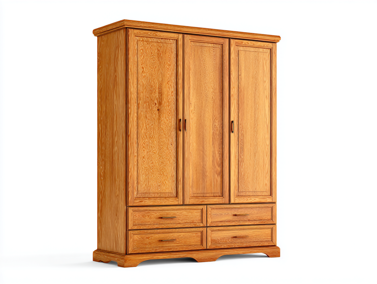 Kleiderschrank-Holz-162 x 66 x 195 cm-Naturfarben-Landhausstil-Zilaidecor