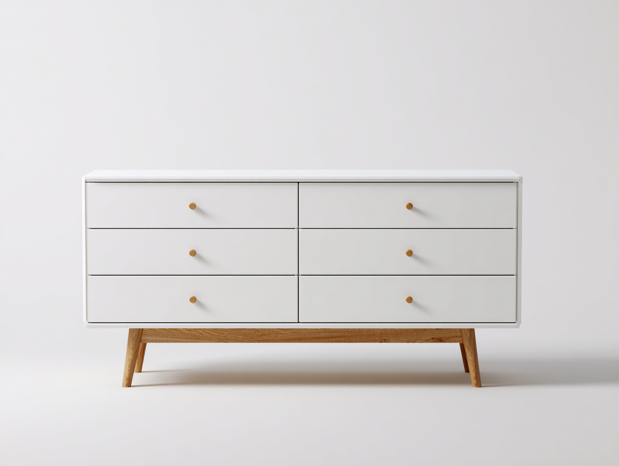 Kommode mit Schubladen-Holz-MDF-150 x 45 x 80 cm-Weiß-Natur-Skandinavischer Stil-Zilaidecor