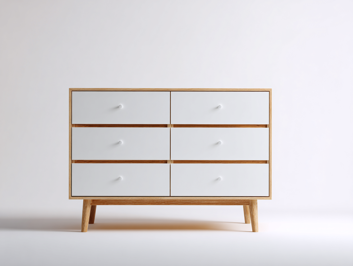 Kommode mit Schubladen-Holz-MDF-120 x 42 x 85 cm-Weiß-Natur-Skandinavischer Stil-Zilaidecor