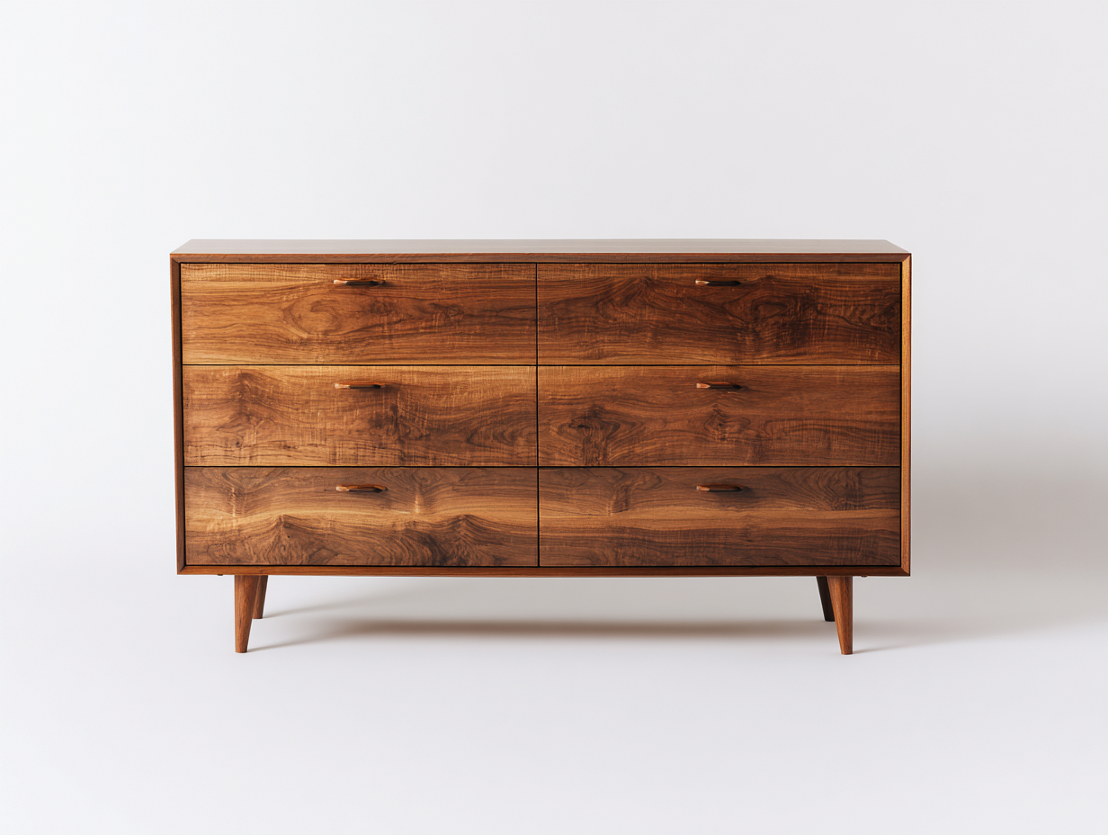 Kommode mit Schubladen-Holz-160 x 45 x 80 cm-Walnussbraun-Mid-Century-Stil-Zilaidecor