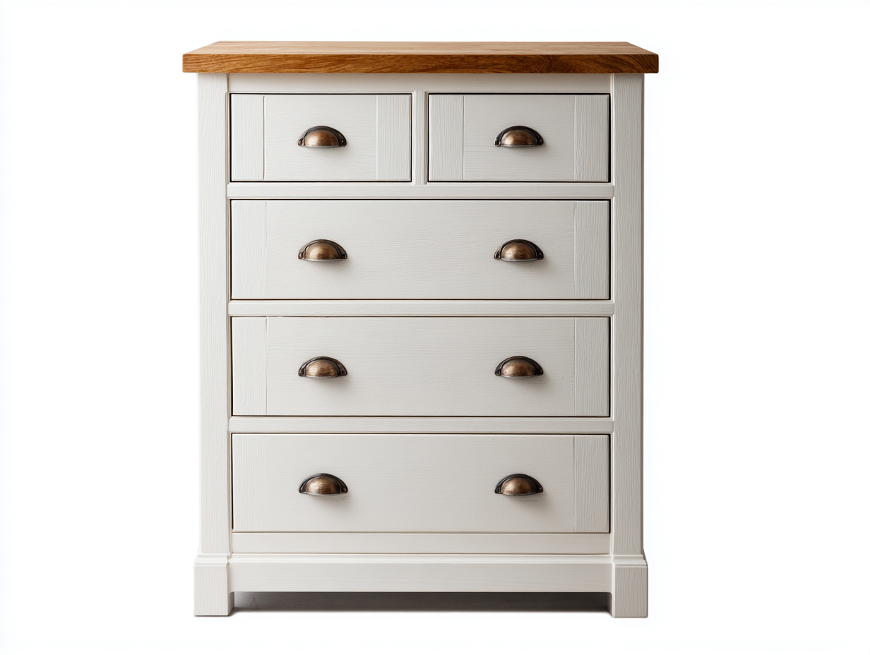 Kommode mit Schubladen-Holz-MDF-Metall-86 x 42 x 108 cm-Weiß-Natur-Landhausstil-Zilaidecor