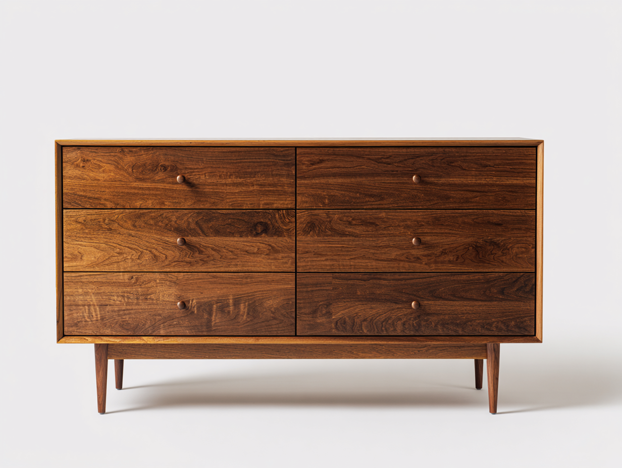 Kommode mit Schubladen-Holz-165 x 45 x 82 cm-Walnussbraun-Mid-Century-Stil-Zilaidecor