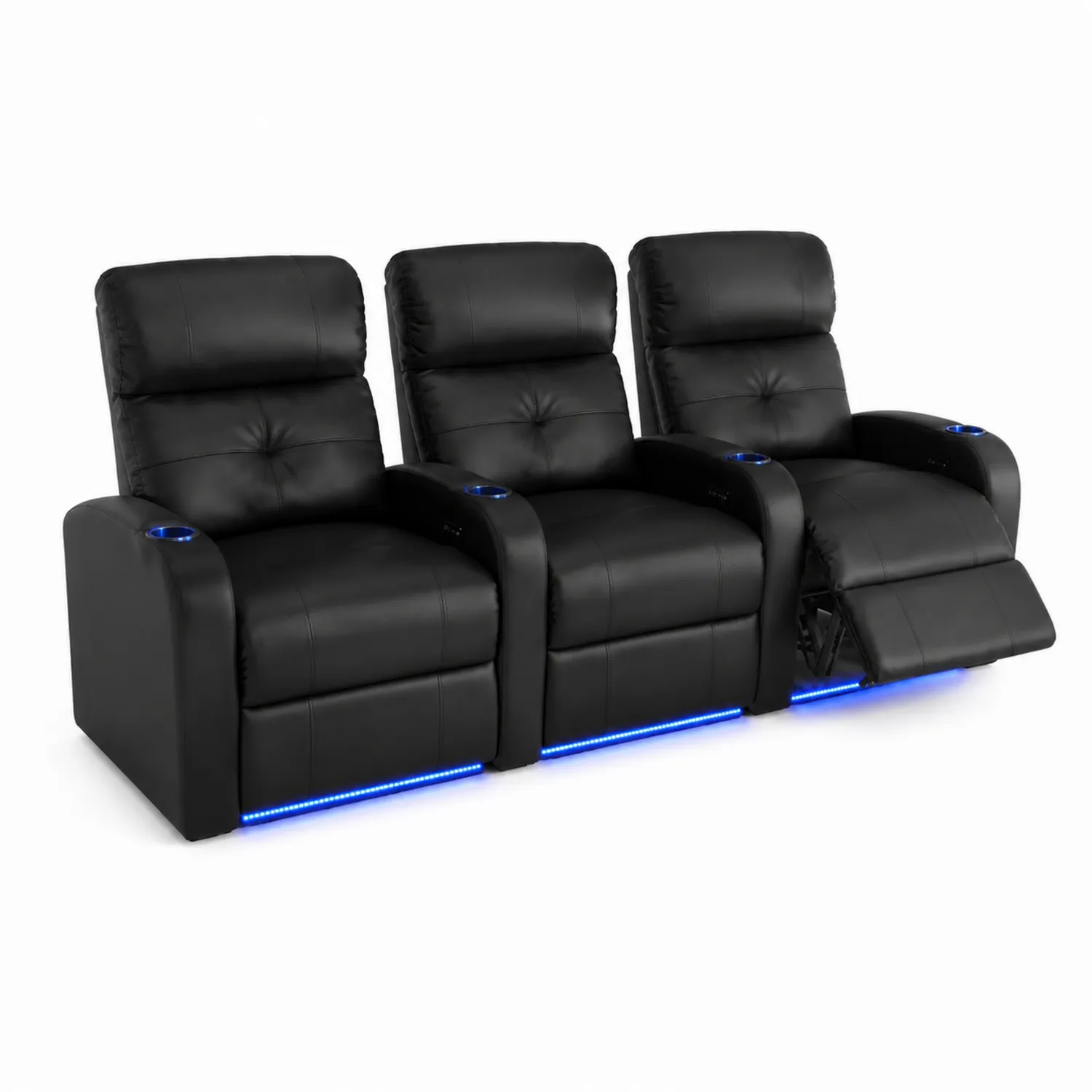 Set di 3 Poltrone in Pelle Sintetica con LED Nero