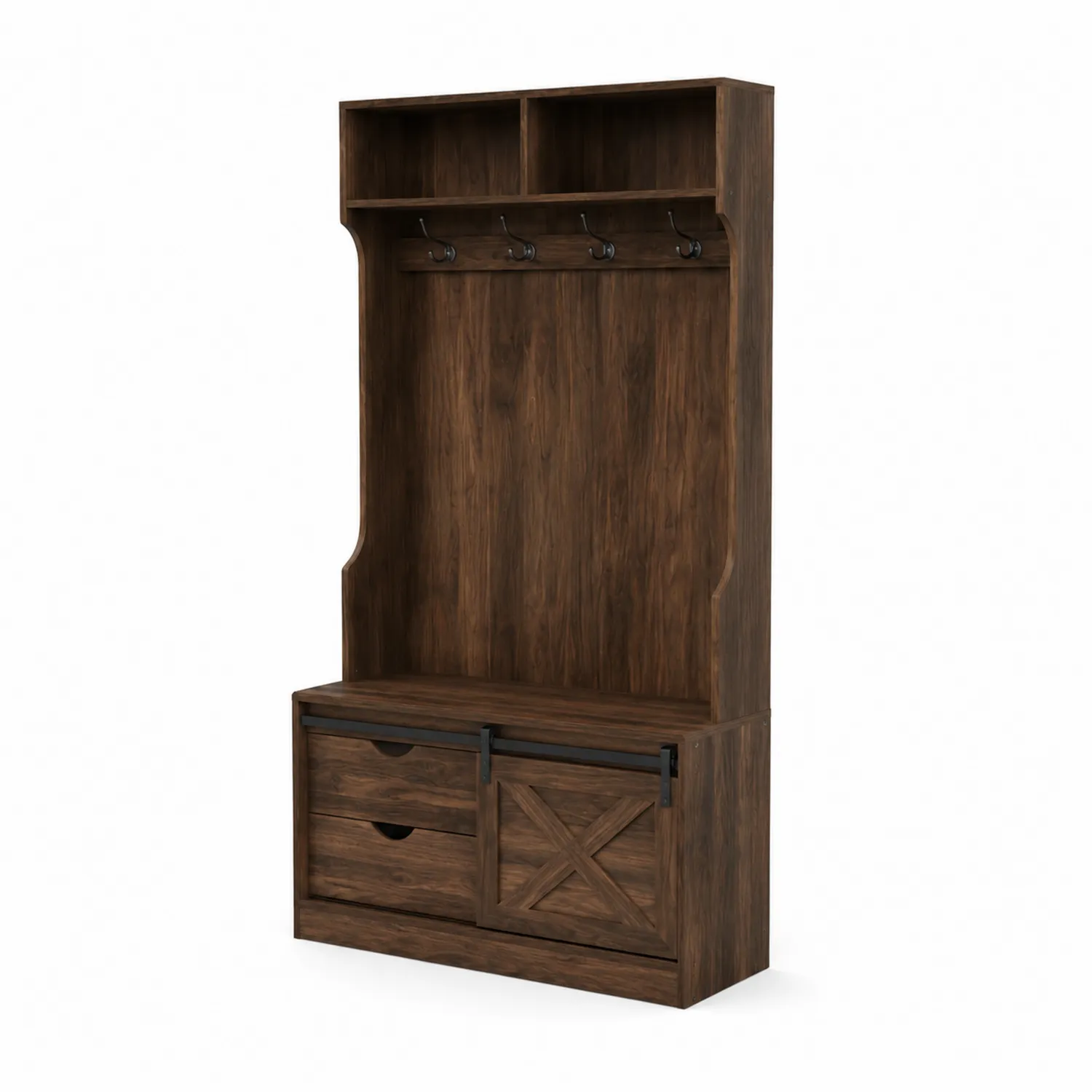 Guardaroba in Legno MDF Marrone con Ganci e Armadietti