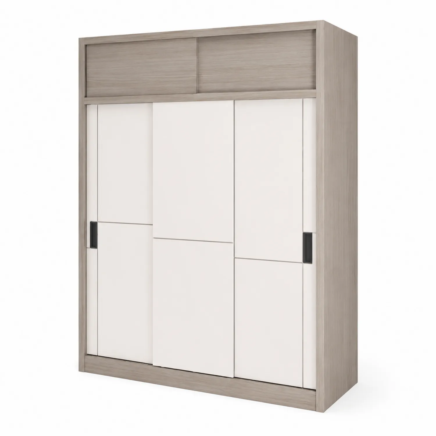 Armadio in MDF e Laminato Bianco e Legno con Ante Scorrevoli