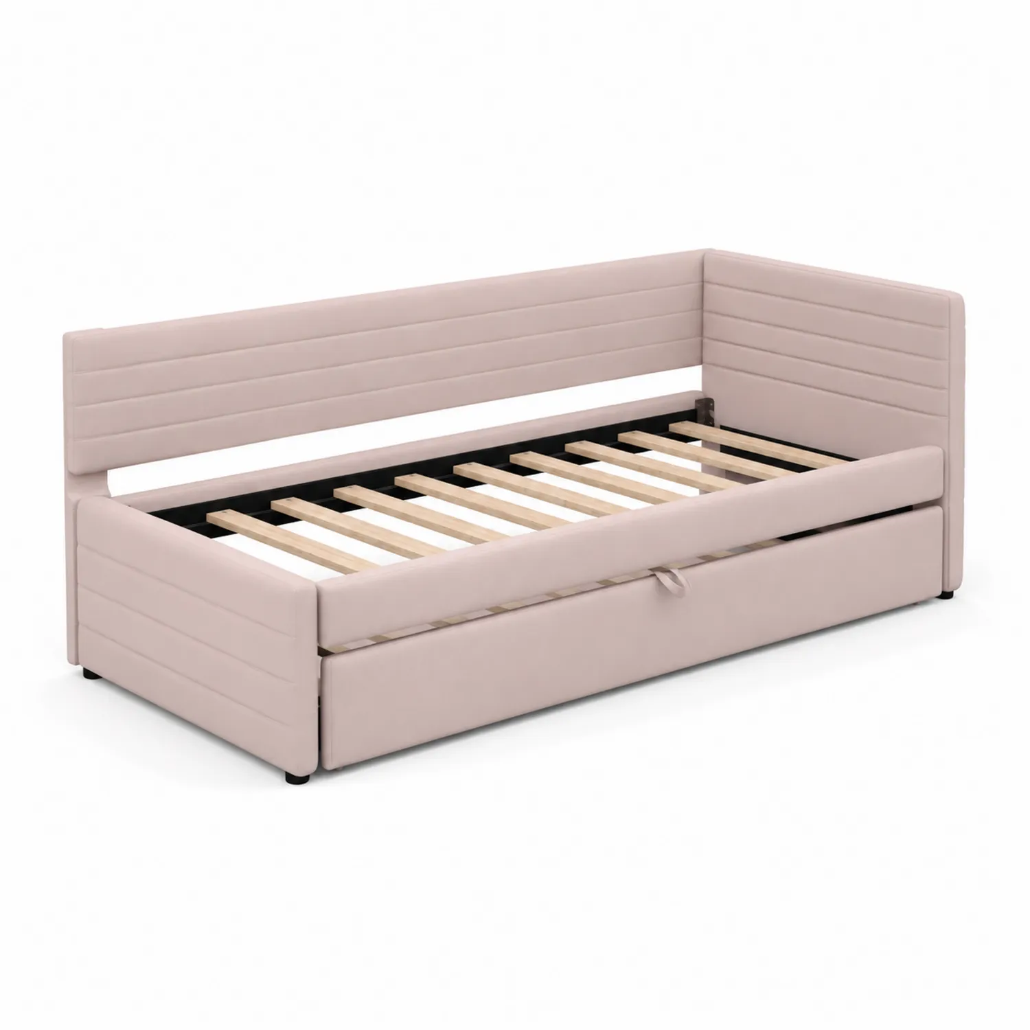 Letto da giorno in legno e poliestere beige con cassetto