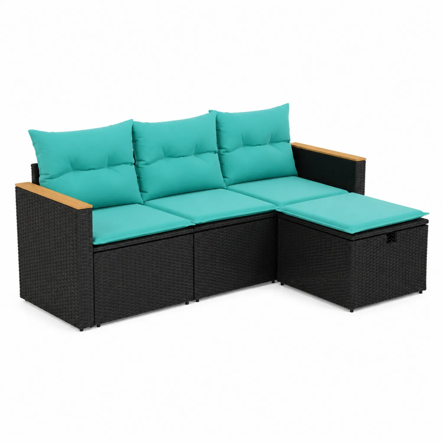 Divano modulare in rattan sintetico con cuscini turchesi