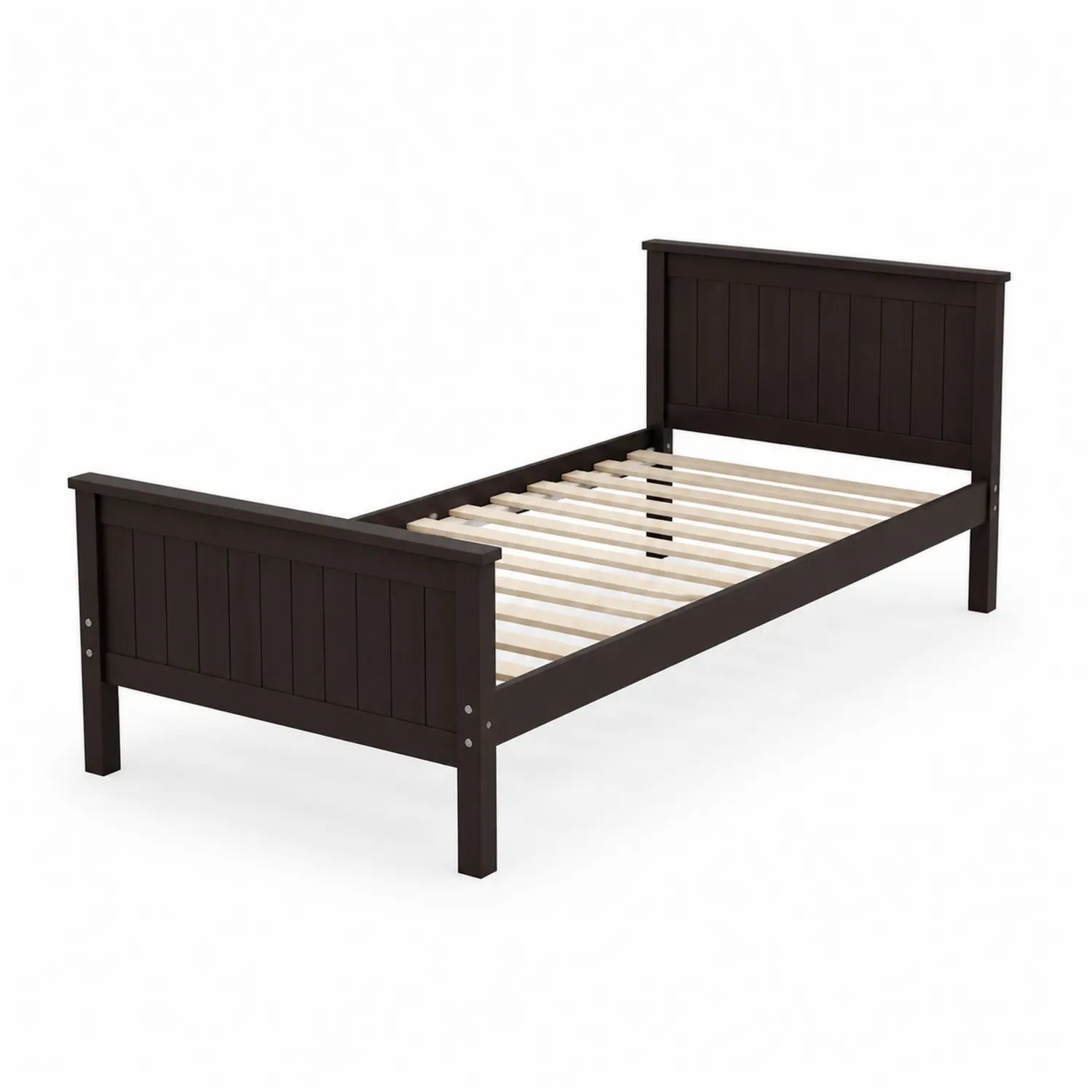 Letto singolo in legno massello con doghe Marrone scuro