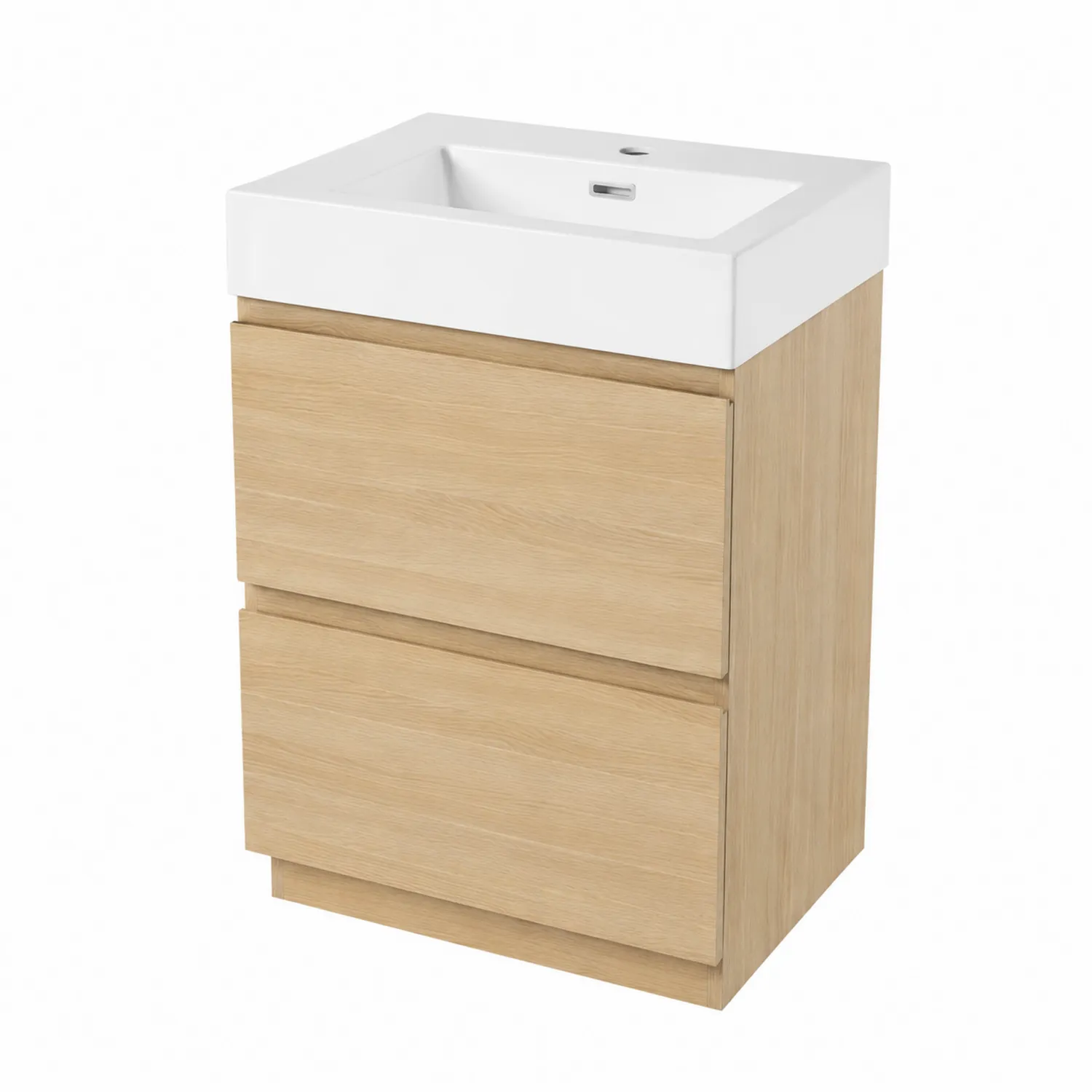 Mobile Lavabo Singolo in MDF con Lavandino in Ceramica, Rovere Chiaro/Bianco