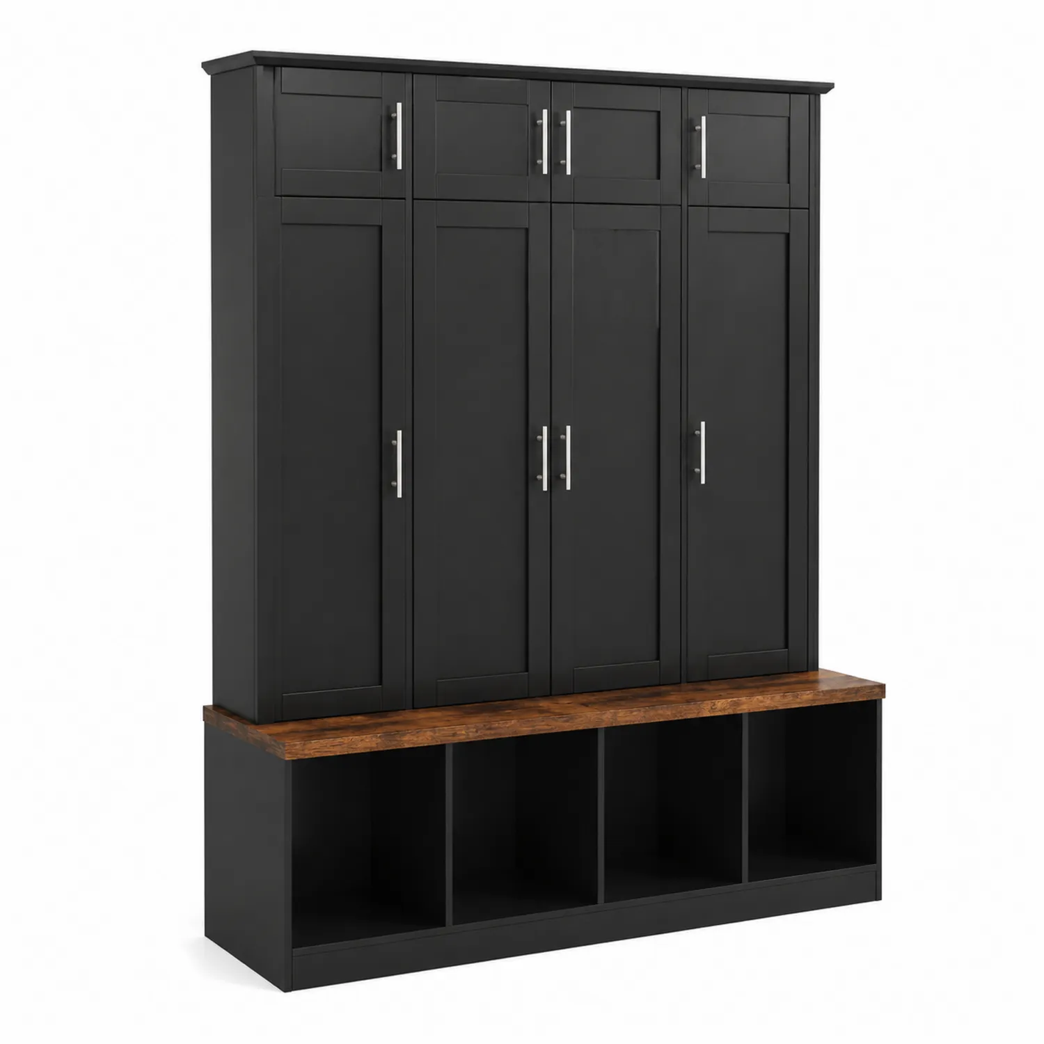 Armadio Ingresso Nero con Panchina in MDF e Legno