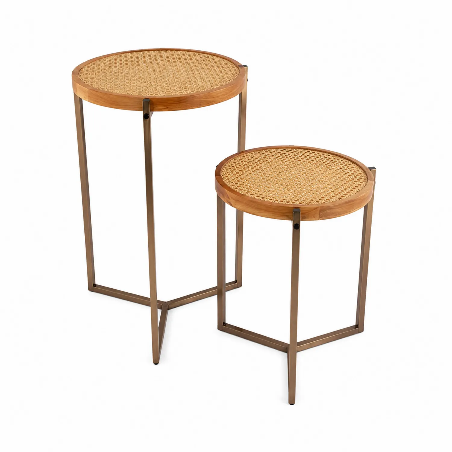 Set di Tavolini Rotondi in Legno e Metallo