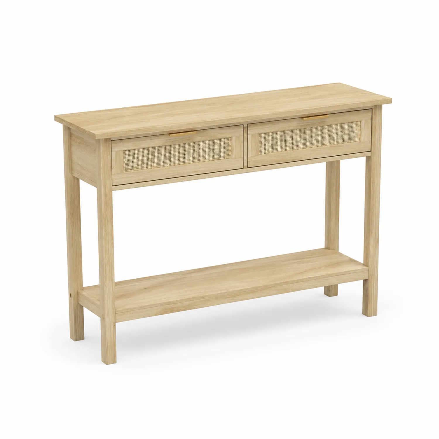 Consolle in Legno di Rovere con Cassetti in Rattan