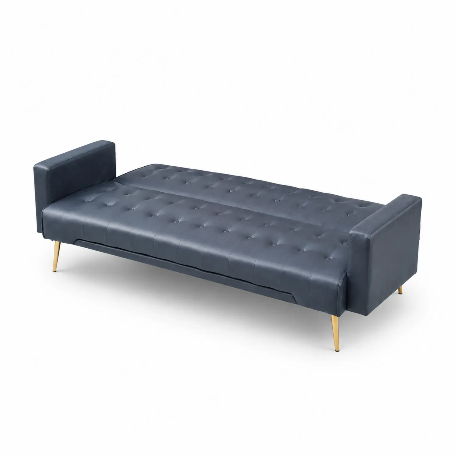Divano Letto in Pelle Sintetica Blu con Gambe Metalliche