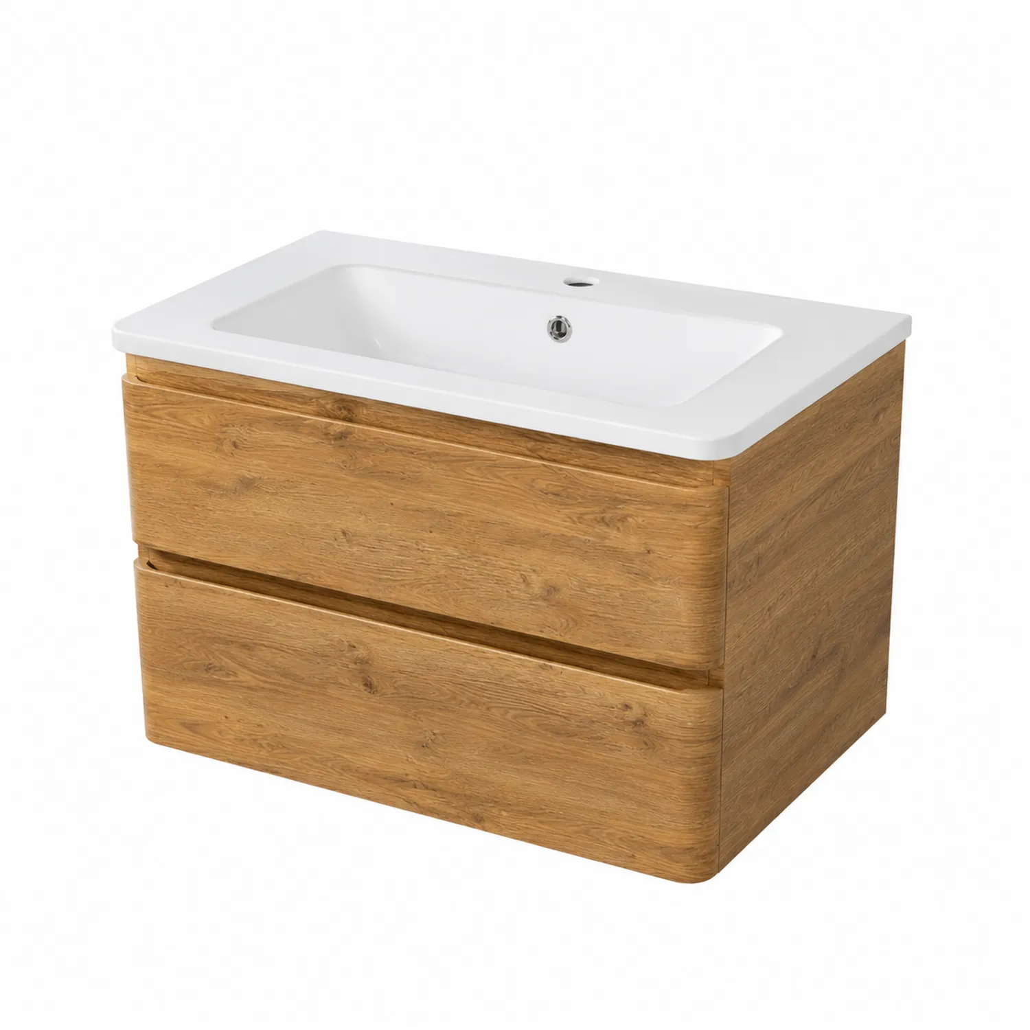 Mobile lavabo in legno e ceramica 80 cm Rovere chiaro e Bianco