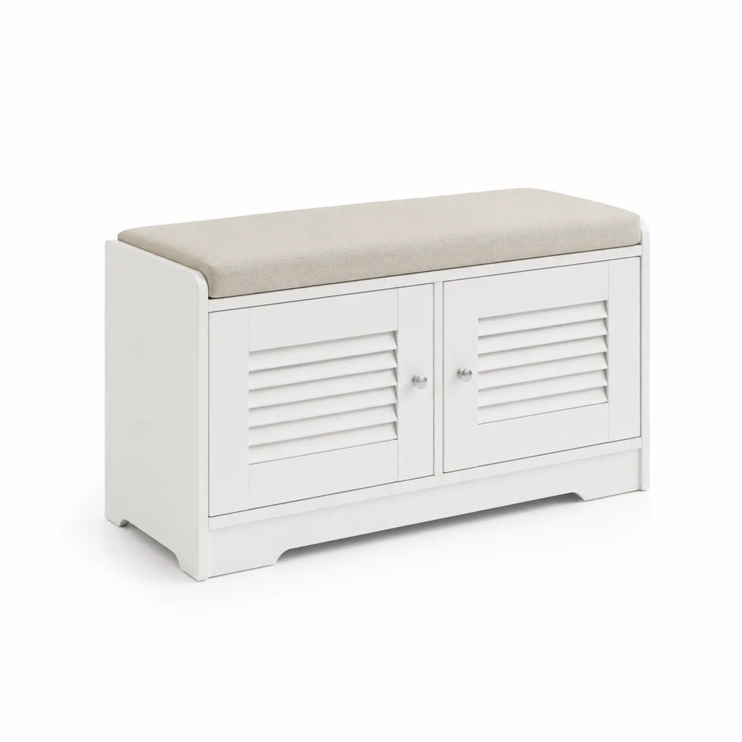 Panca scarpiera in legno MDF con cuscino poliestere bianco