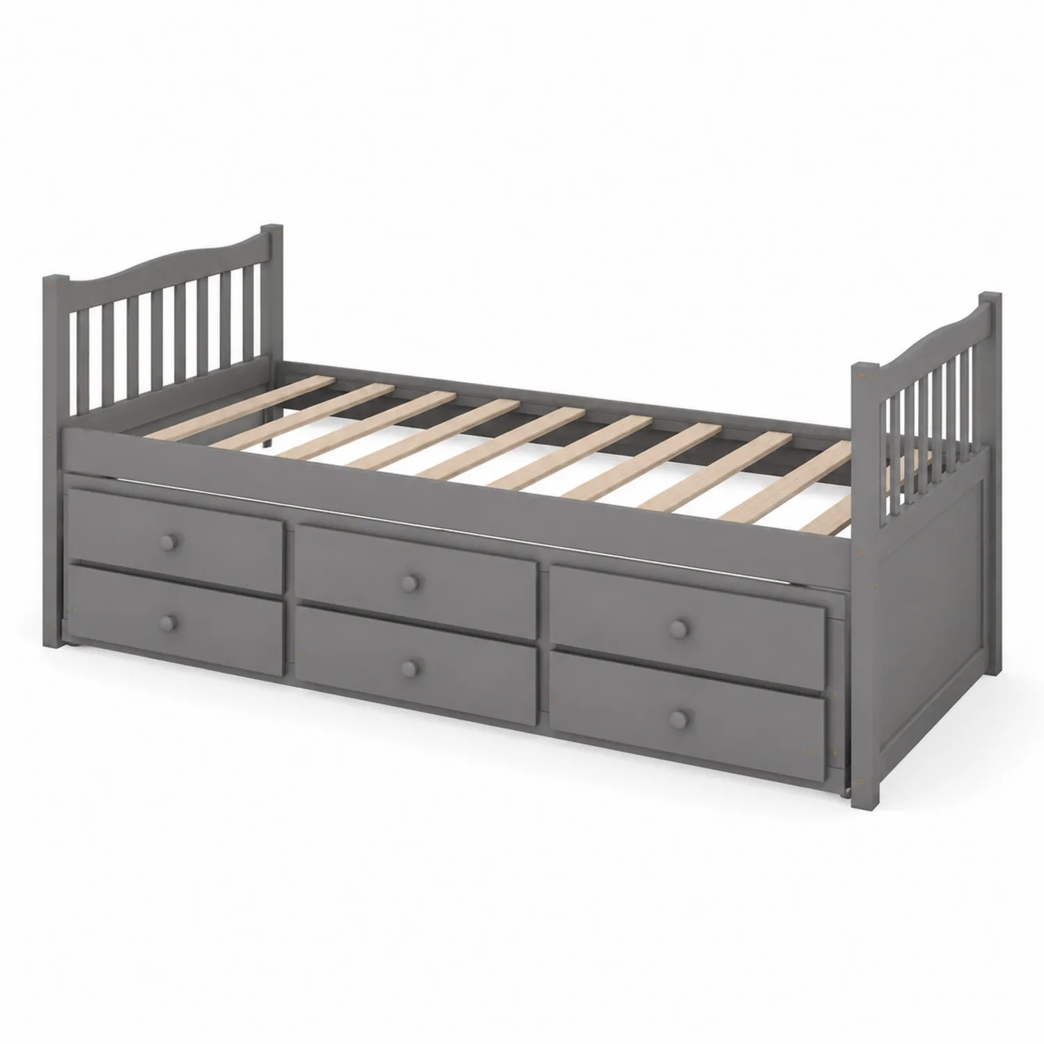 Letto singolo in legno massello con cassetti Grigio