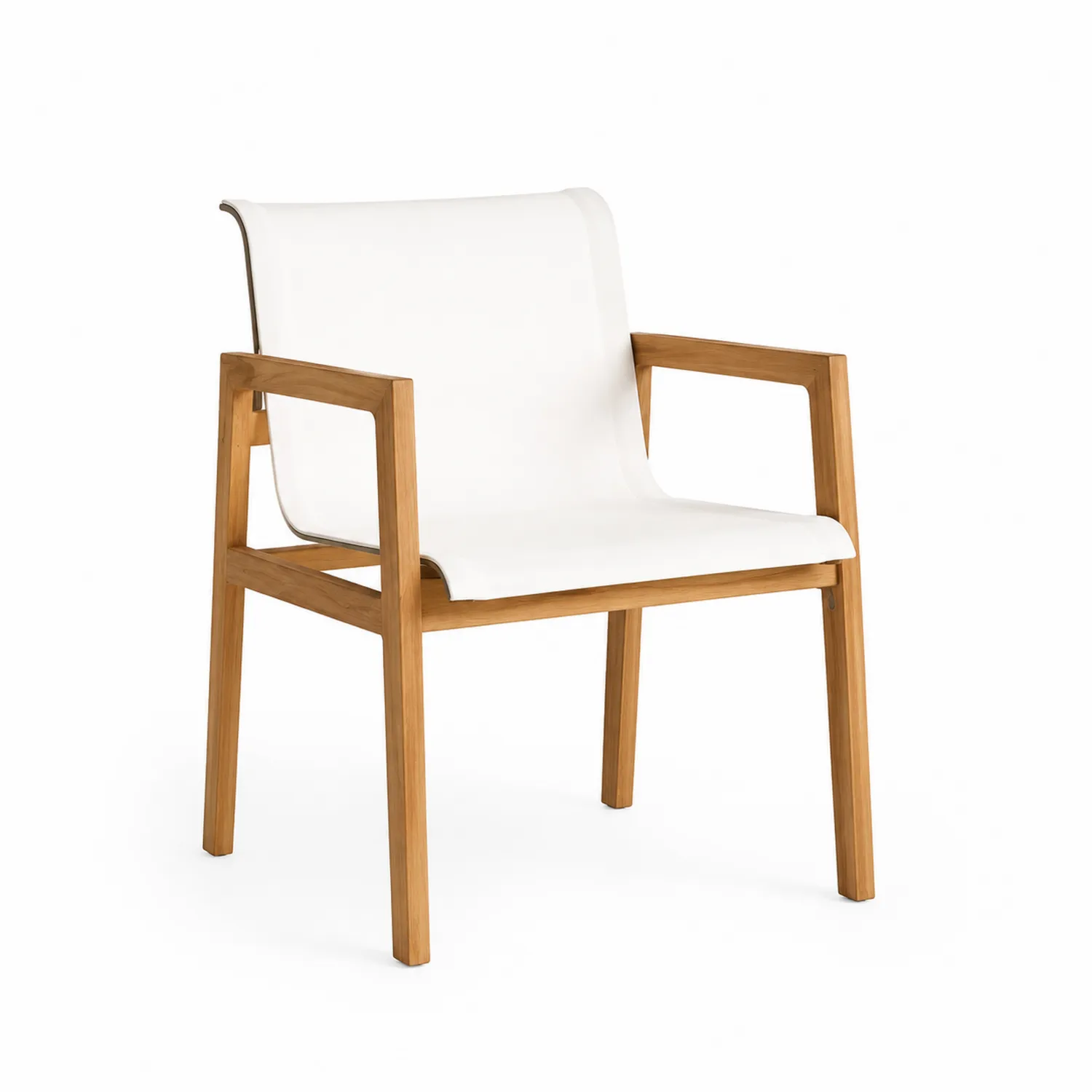 Sedia in legno di teak e tessuto poliestere bianco