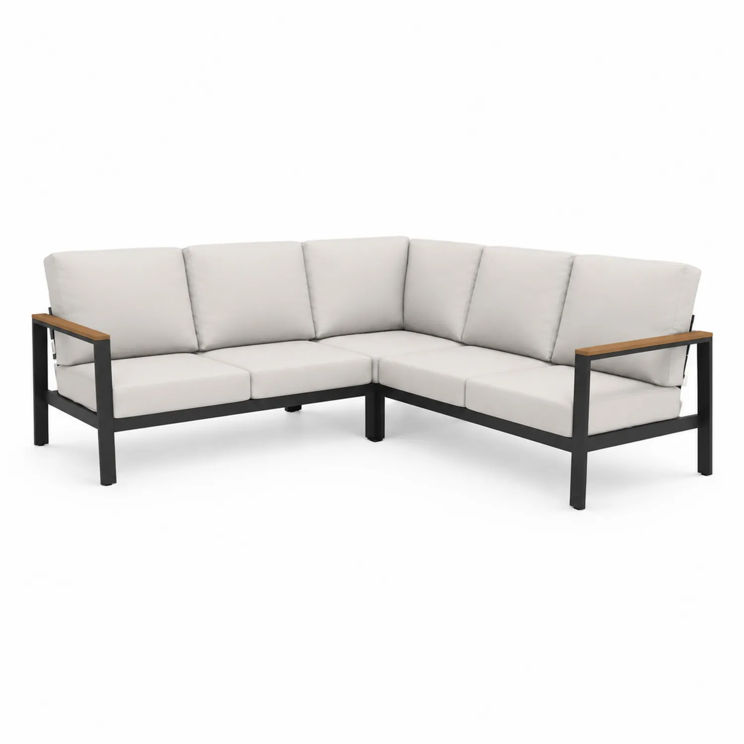 Divano angolare in metallo e tessuto beige