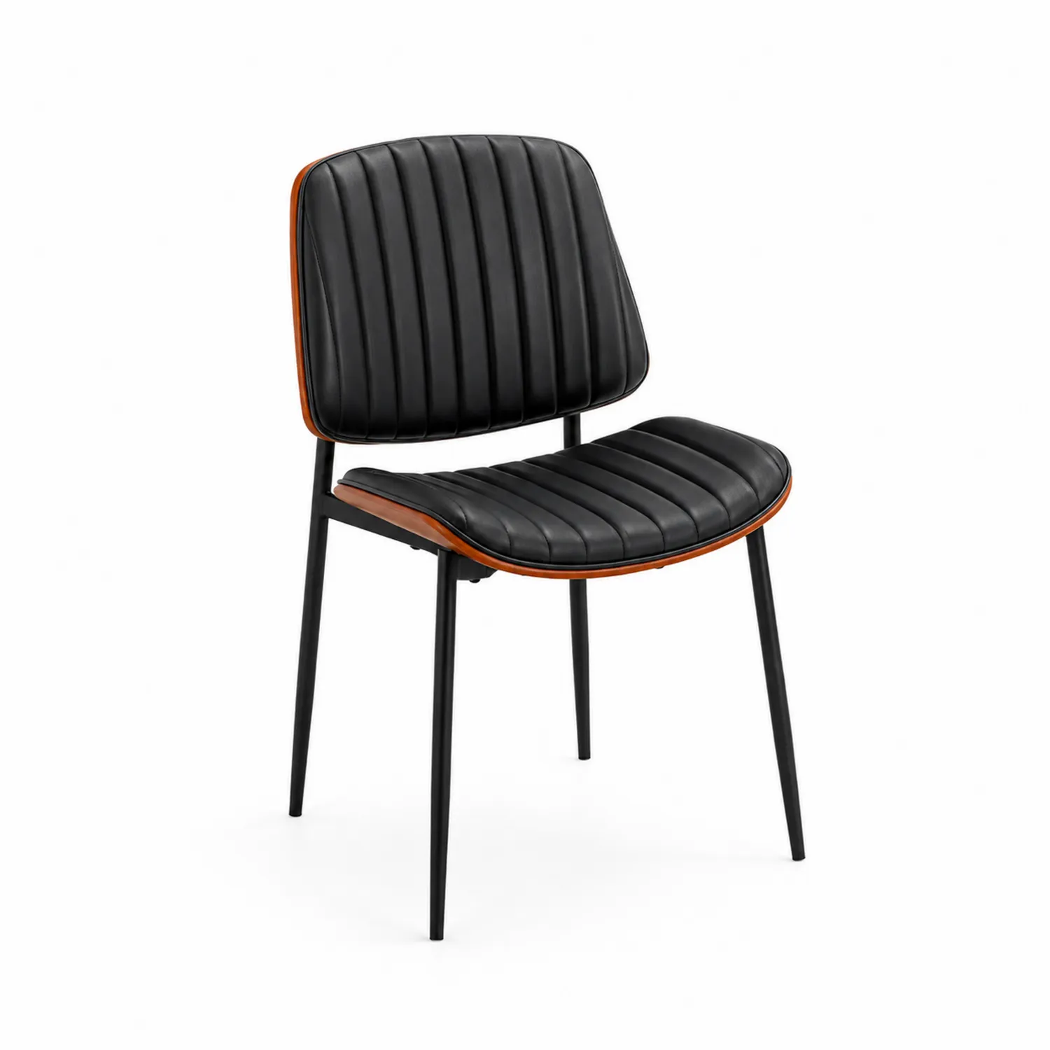 Sedia in Pelle Sintetica Nera con Gambe in Metallo