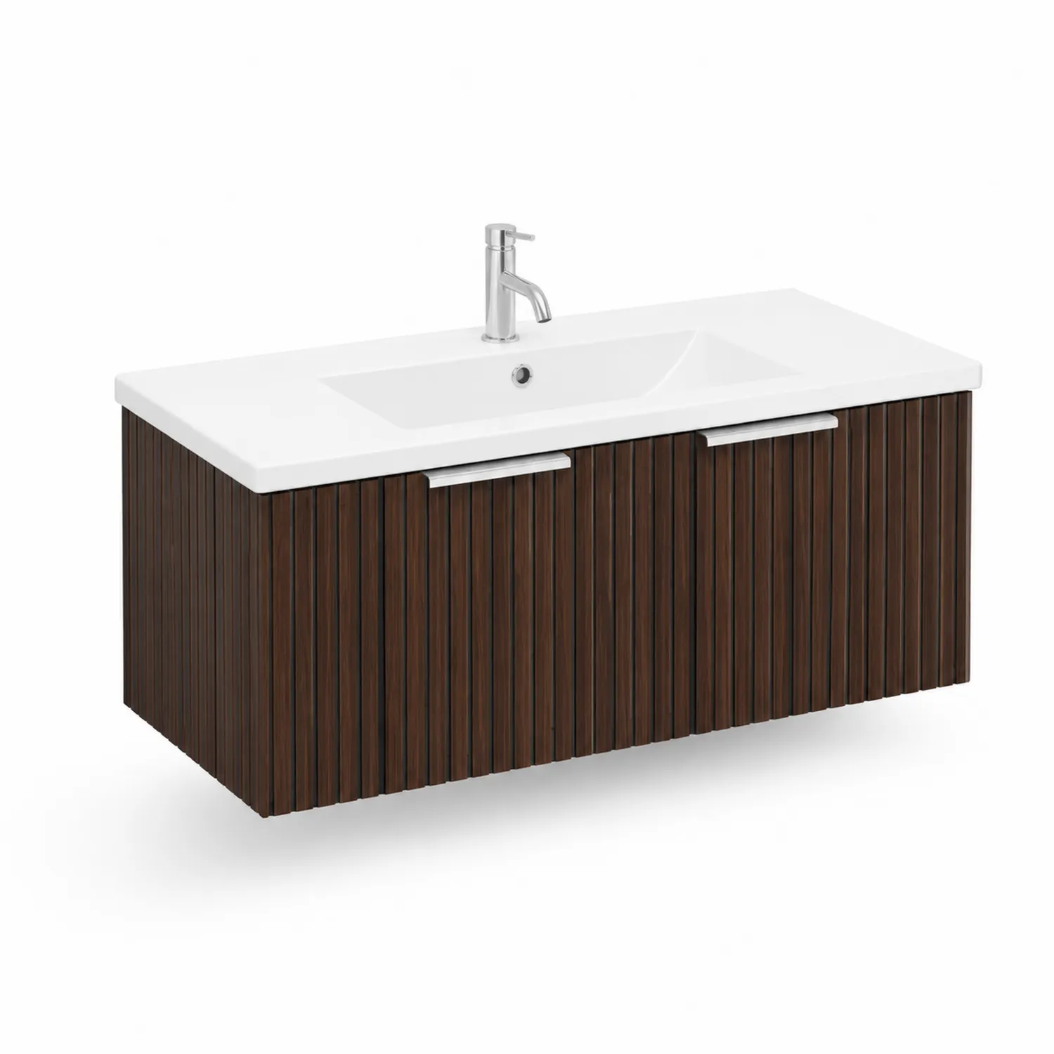 Mobile lavabo sospeso in legno con piano in ceramica bianco 120x50x40 cm