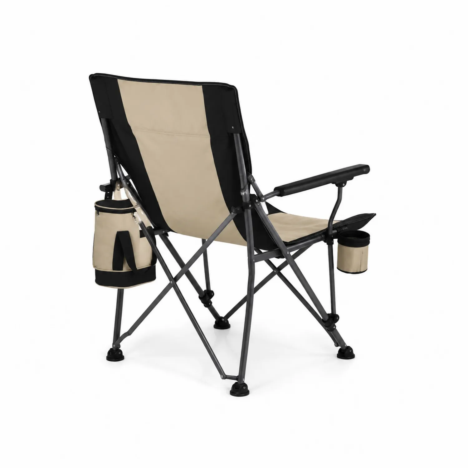 Sedia pieghevole in metallo con portabicchiere, beige e nero