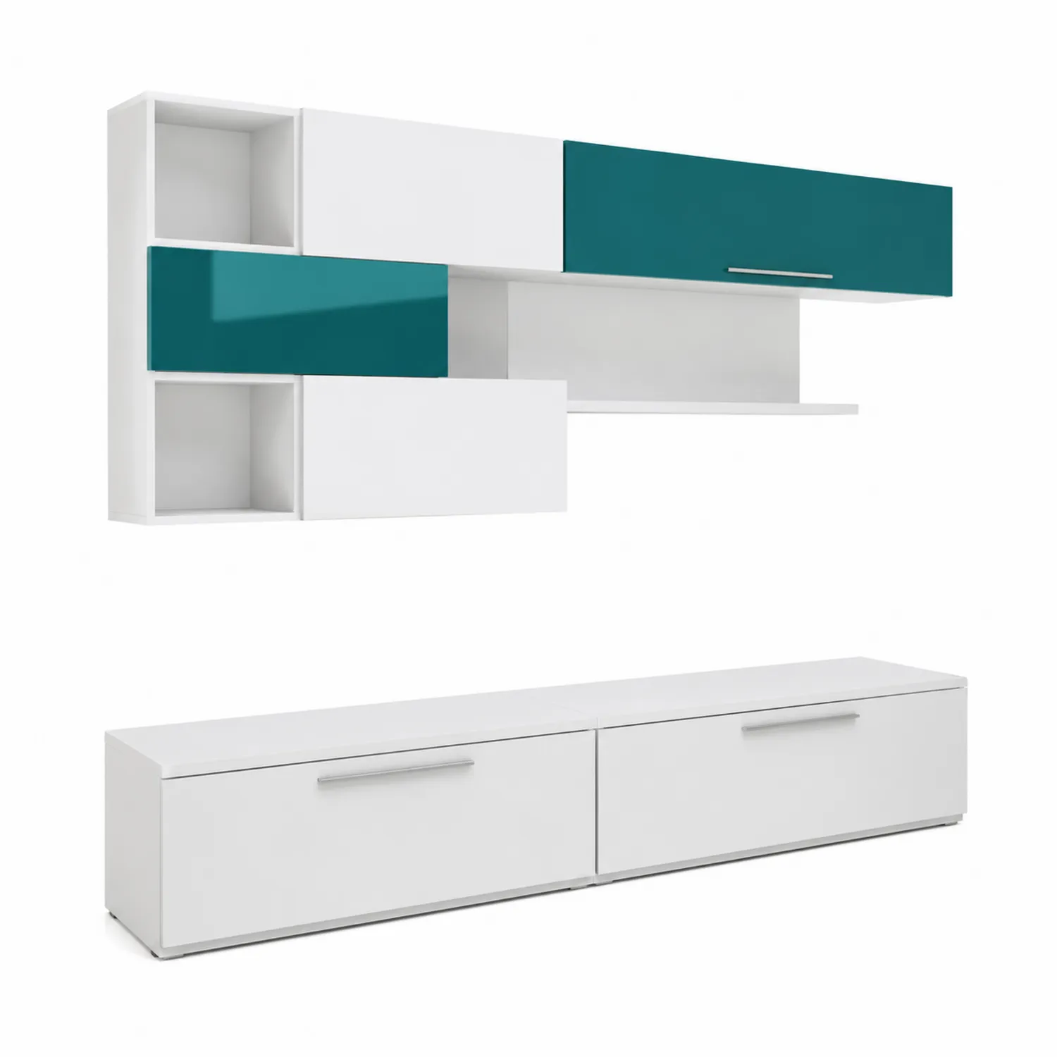 Set Mobili TV e Pensili in Legno Composito Bianco e Verde