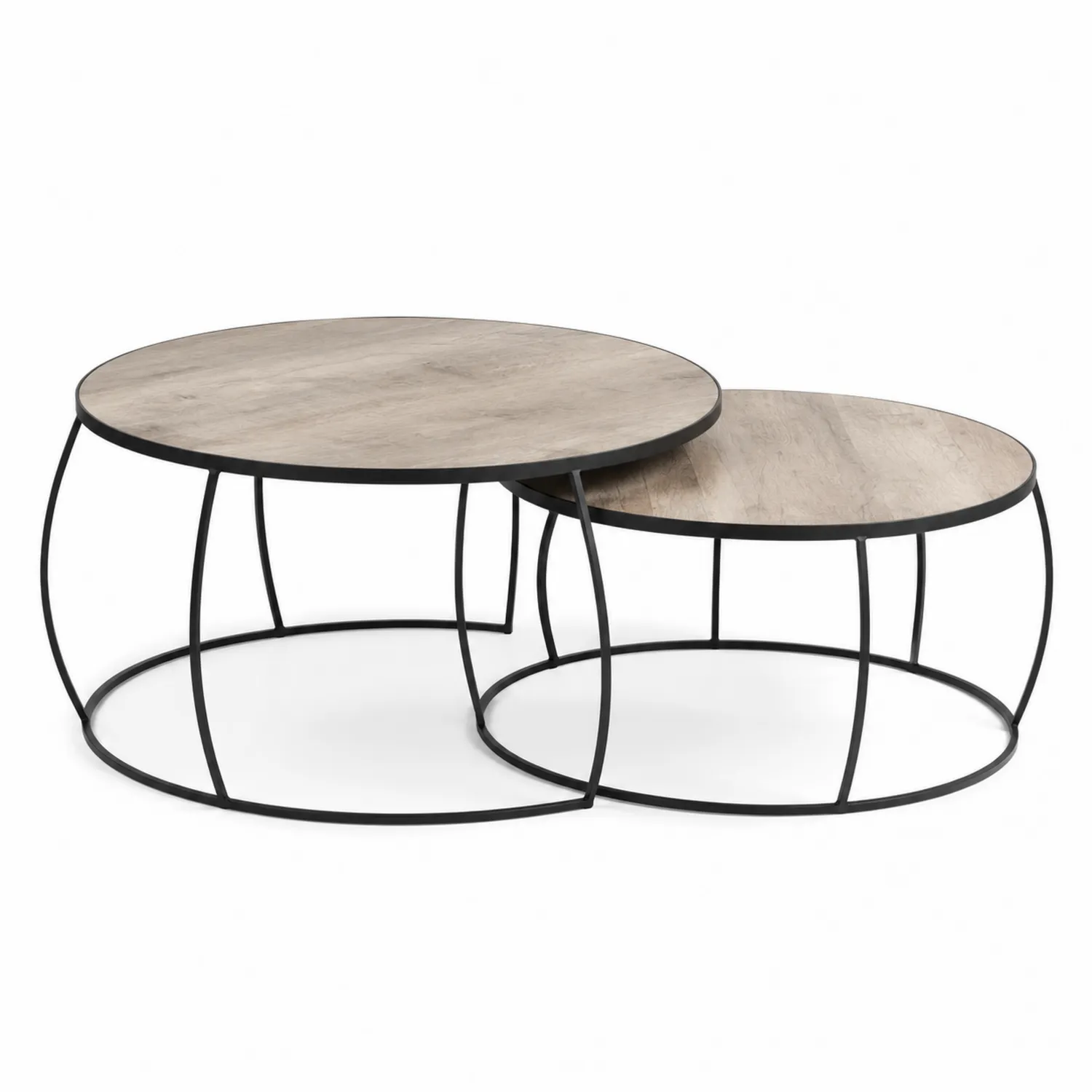 Set di Tavolini Rotondi in Legno e Metallo
