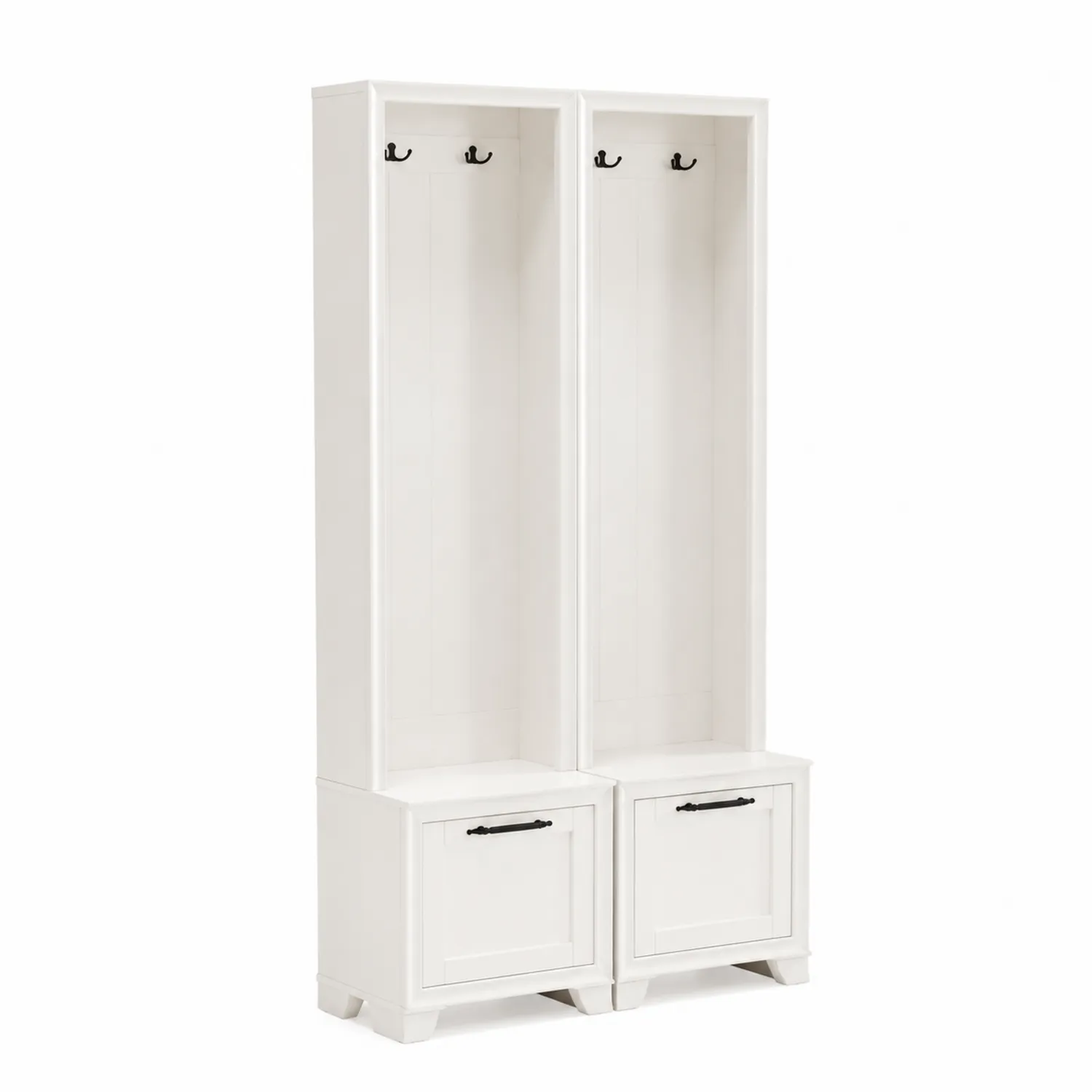 Set appendiabiti in legno MDF bianco con ganci e cassetti