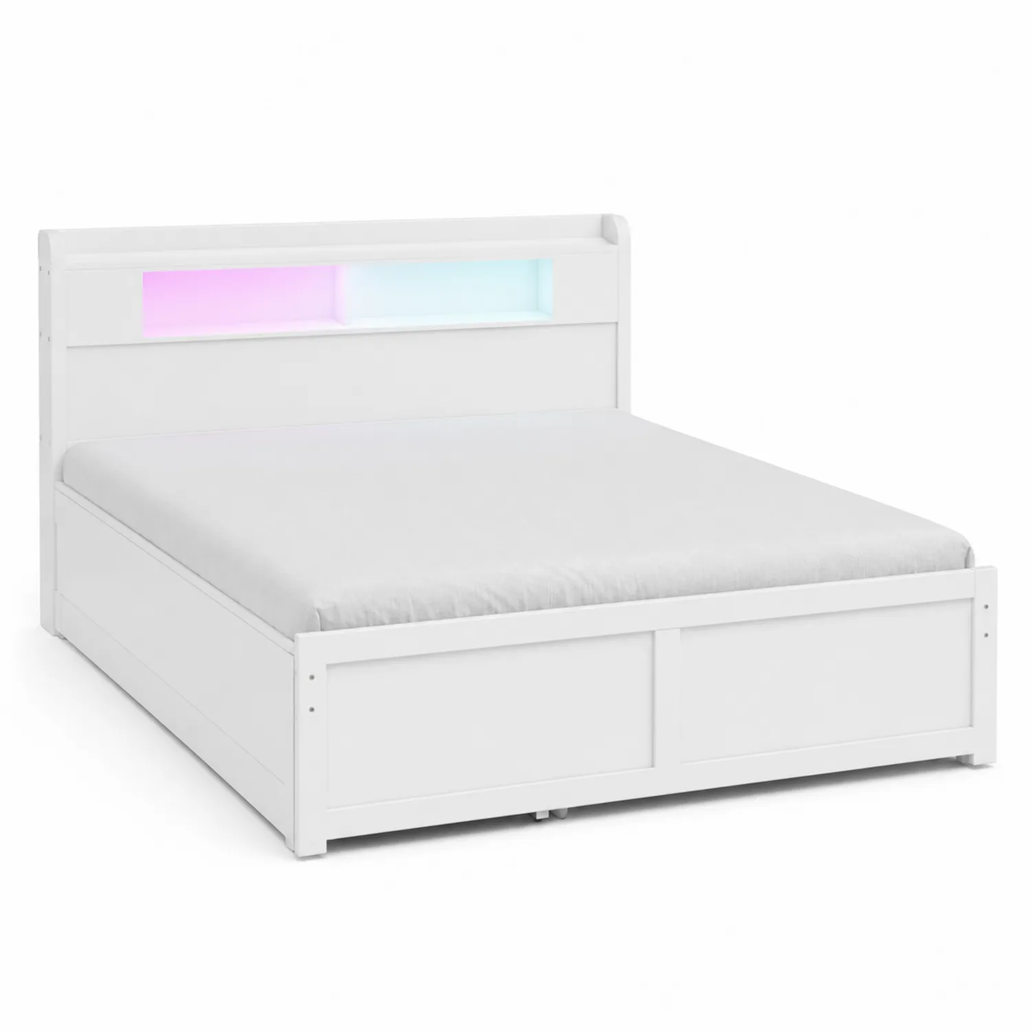 Letto Matrimoniale in Legno con LED Bianco 200x160 cm
