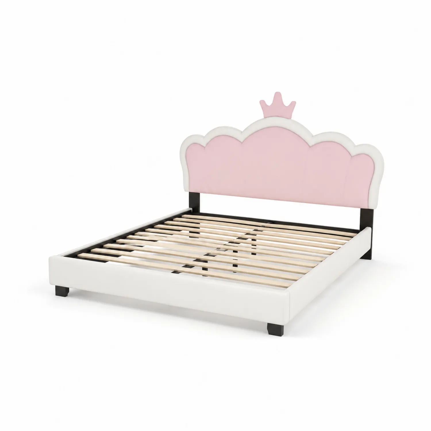 Letto per bambini con testiera a corona legno e tessuto