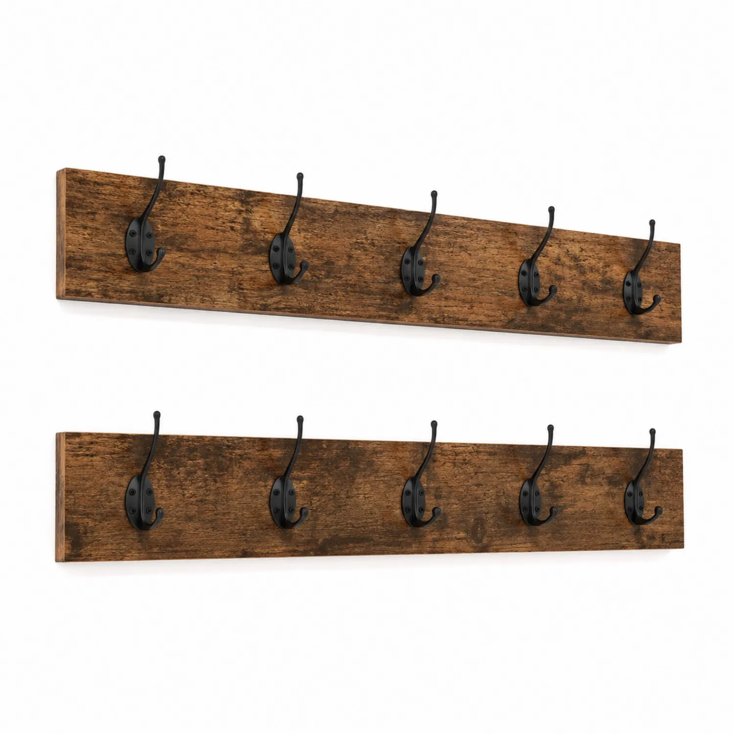 Set appendiabiti in legno con ganci in metallo nero