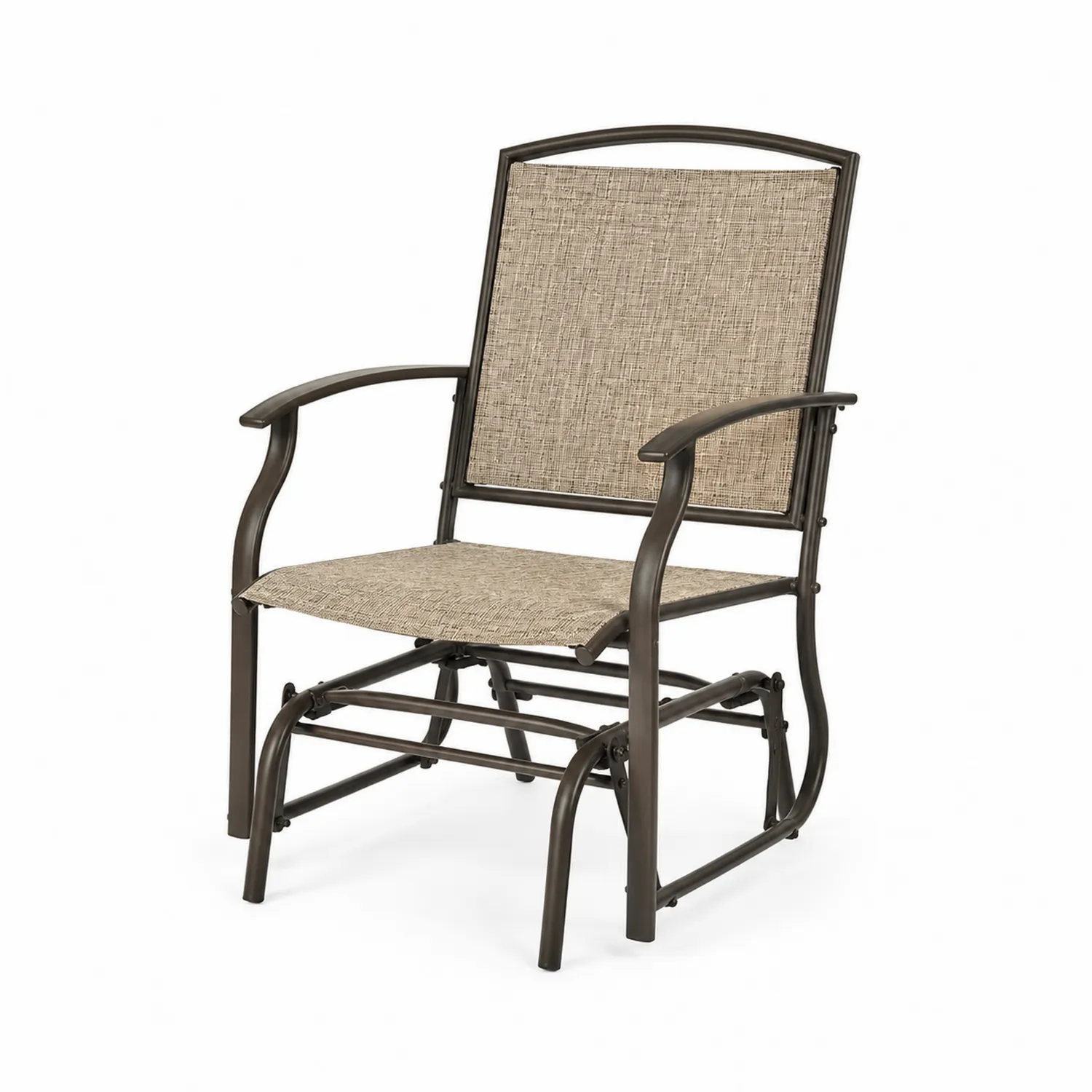 Sedia a dondolo da giardino in metallo con tessuto beige