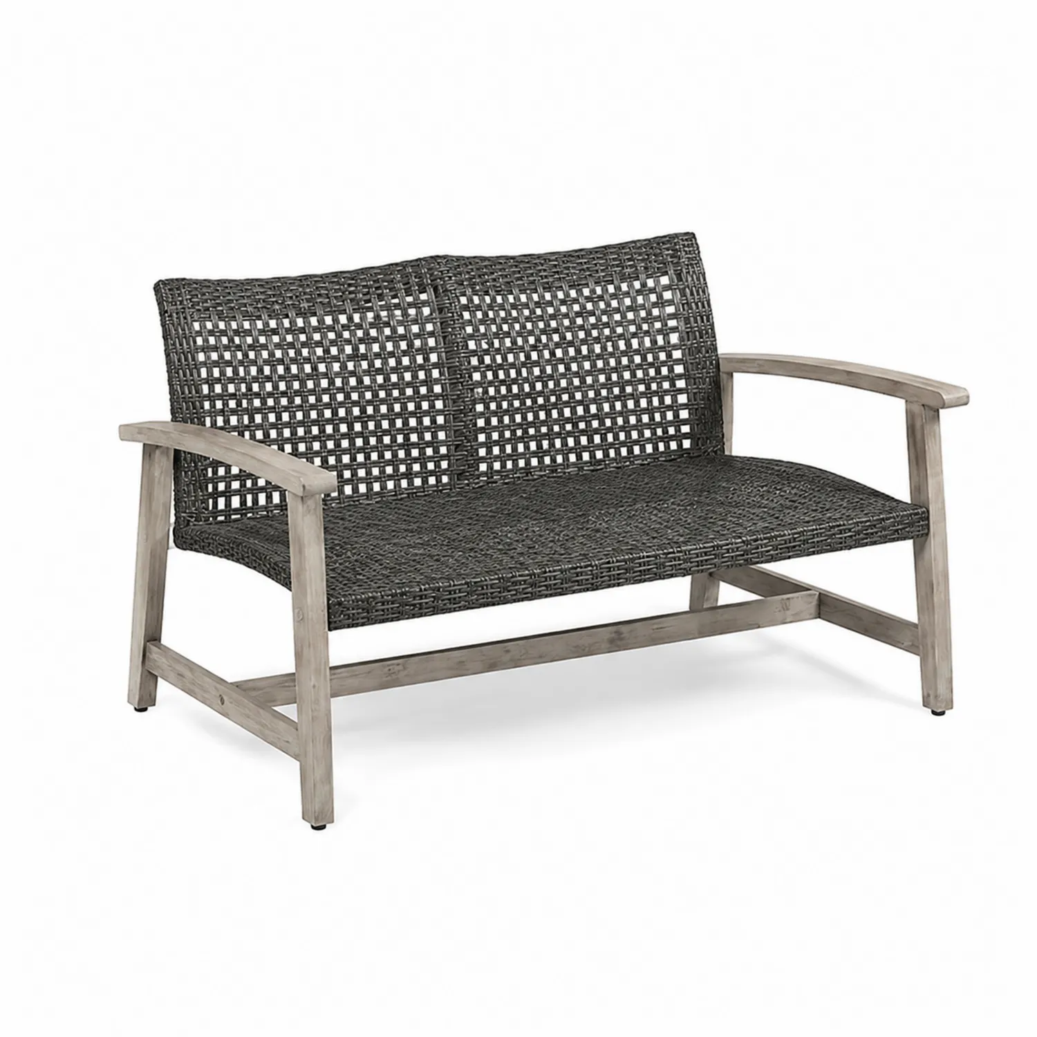 Divano da Giardino in Legno di Acacia e Rattan Grigio
