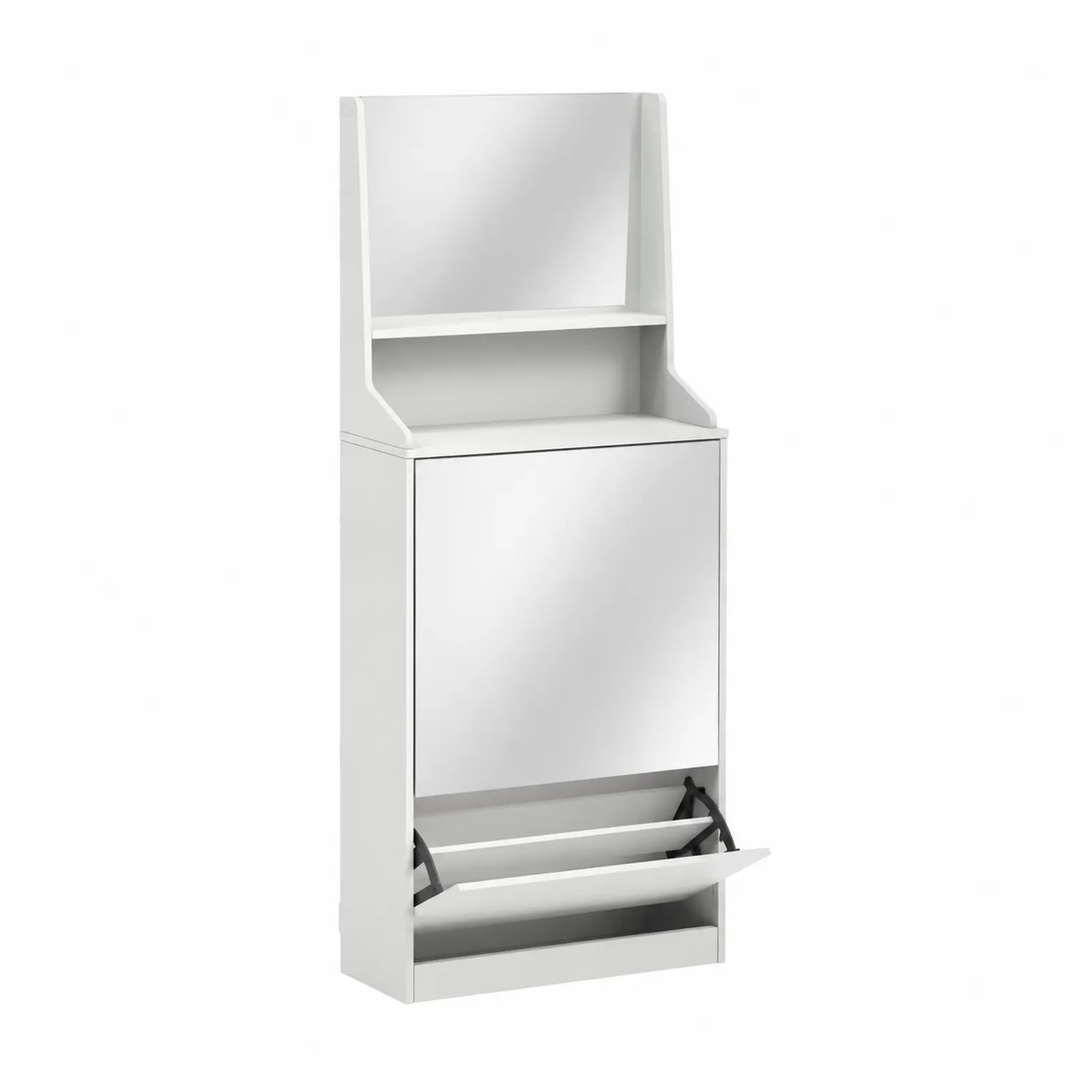 Scarpiera in MDF con Specchio e Mensole Bianco