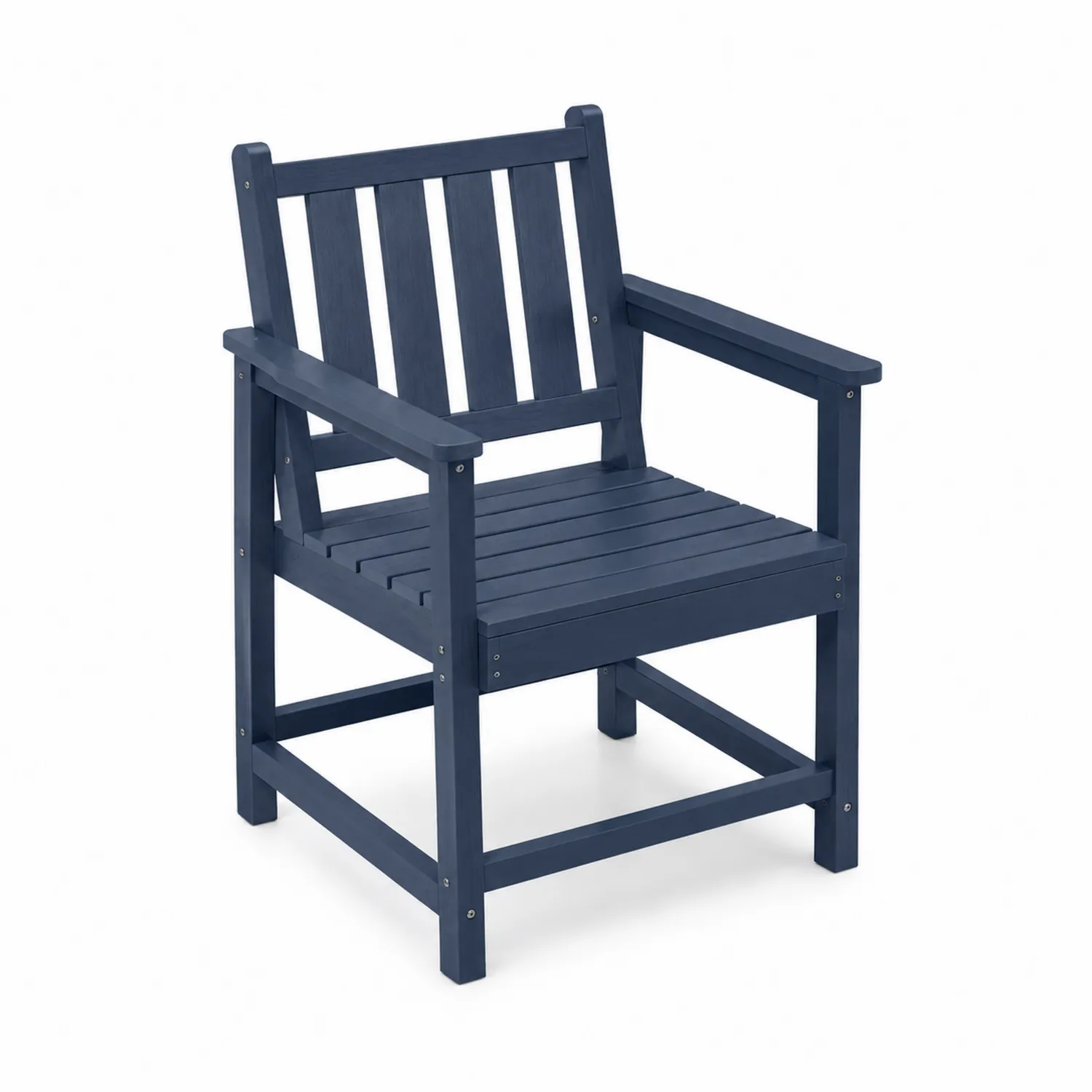 Sedia da giardino in legno blu con braccioli