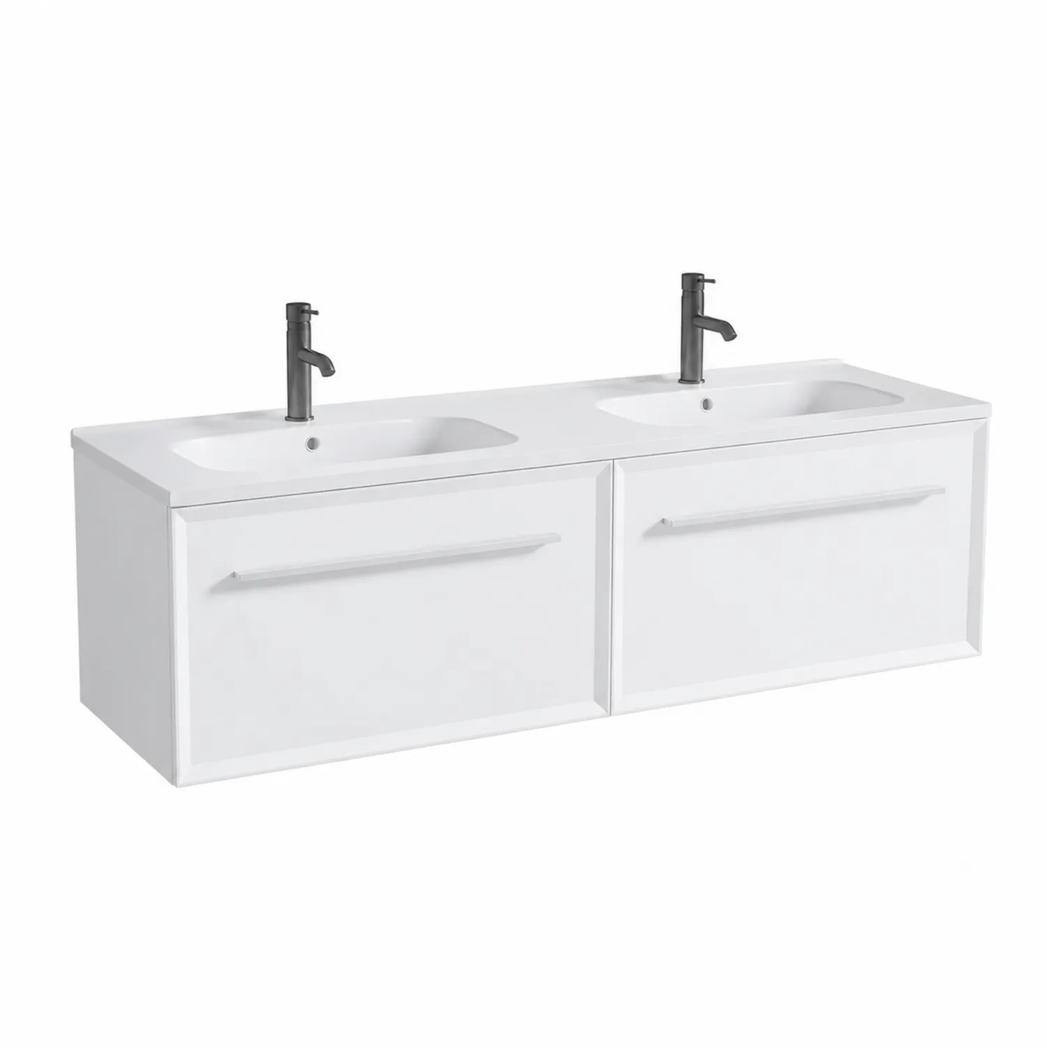 Mobile lavabo doppio sospeso in MDF con lavabo in ceramica bianco 120x50x60 cm