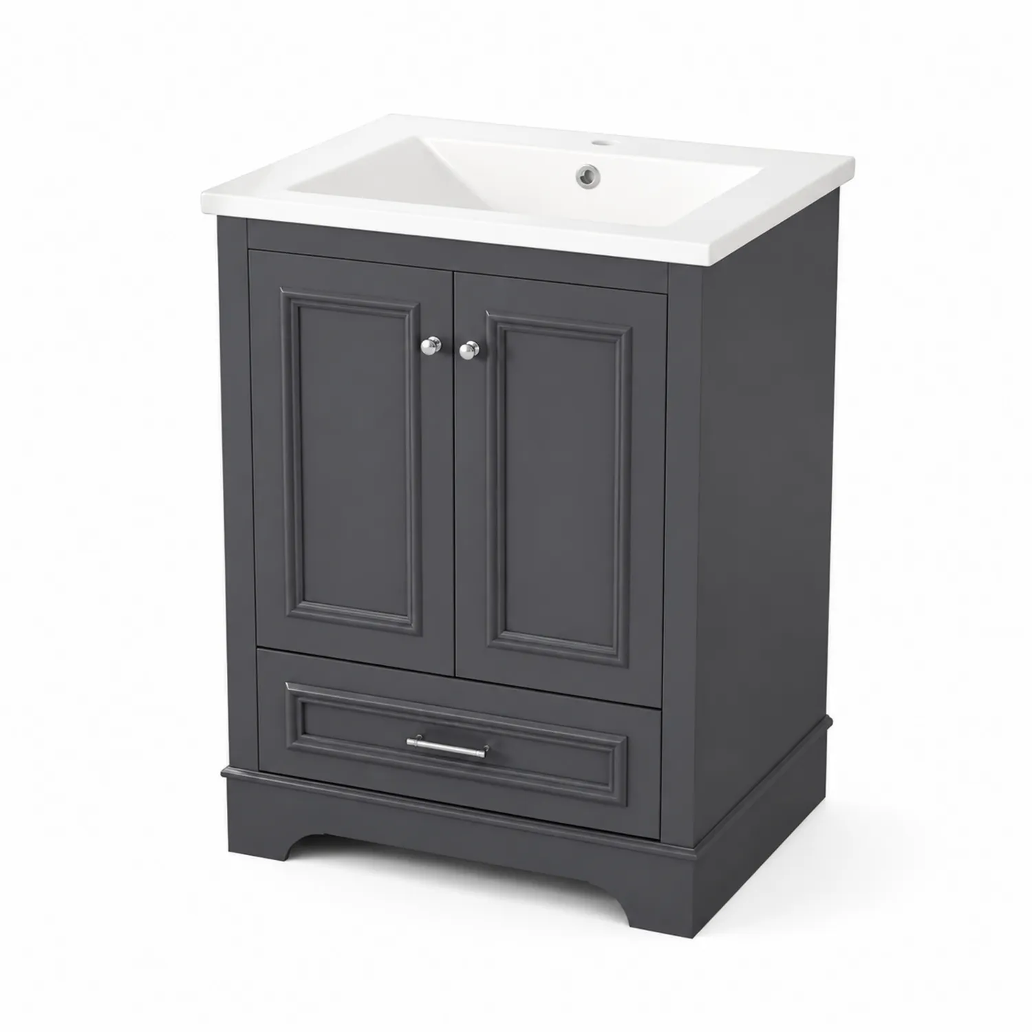 Mobiletto bagno legno con lavabo ceramica 60x80x45 cm Grigio