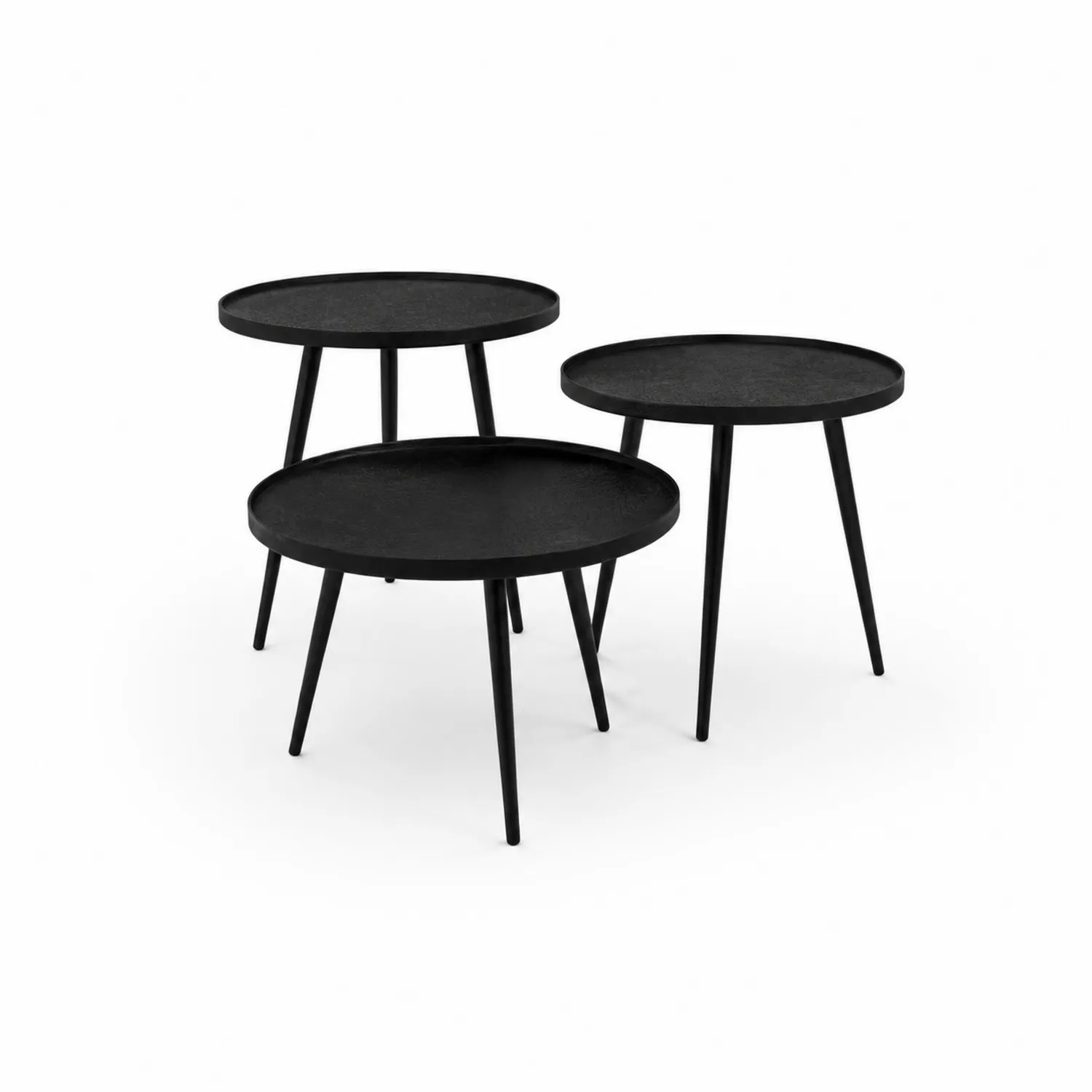 Set di Tavolini Rotondi in Metallo Nero