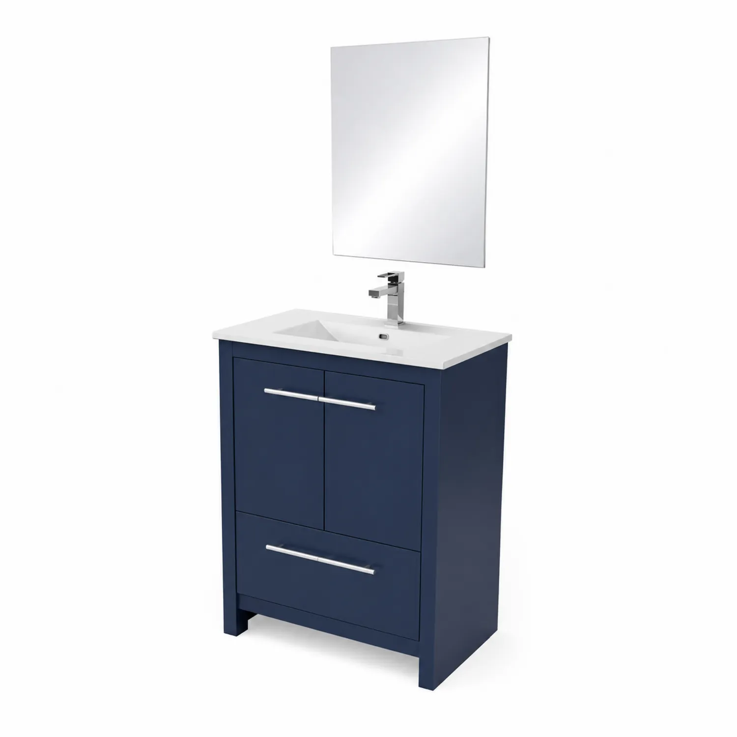 Mobile lavabo singolo in MDF Blu con Lavabo in Ceramica e Specchio