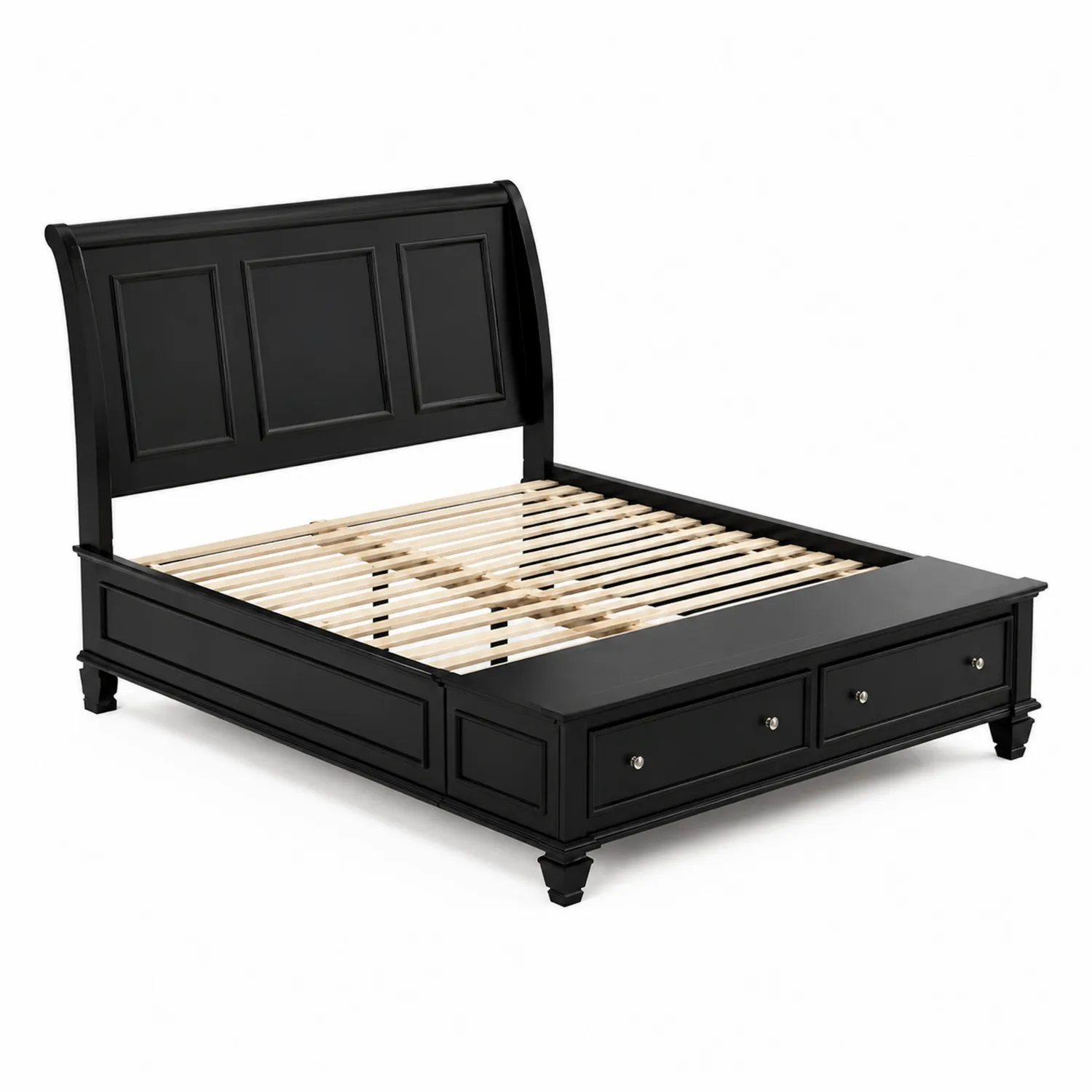 Letto in legno nero con cassetti 160x200 cm