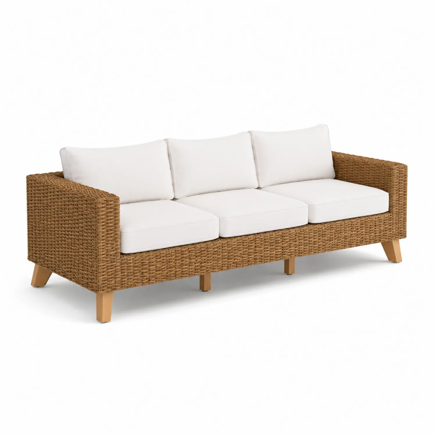 Divano da giardino in rattan con cuscini 220x90x75 cm Bianco/Marrone