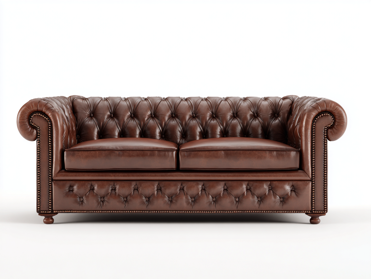 Zweisitzer Sofa - Leder-Holz - 185 x 92 x 78 cm - Braun - Klassischer Chesterfield Stil-Vonodahome